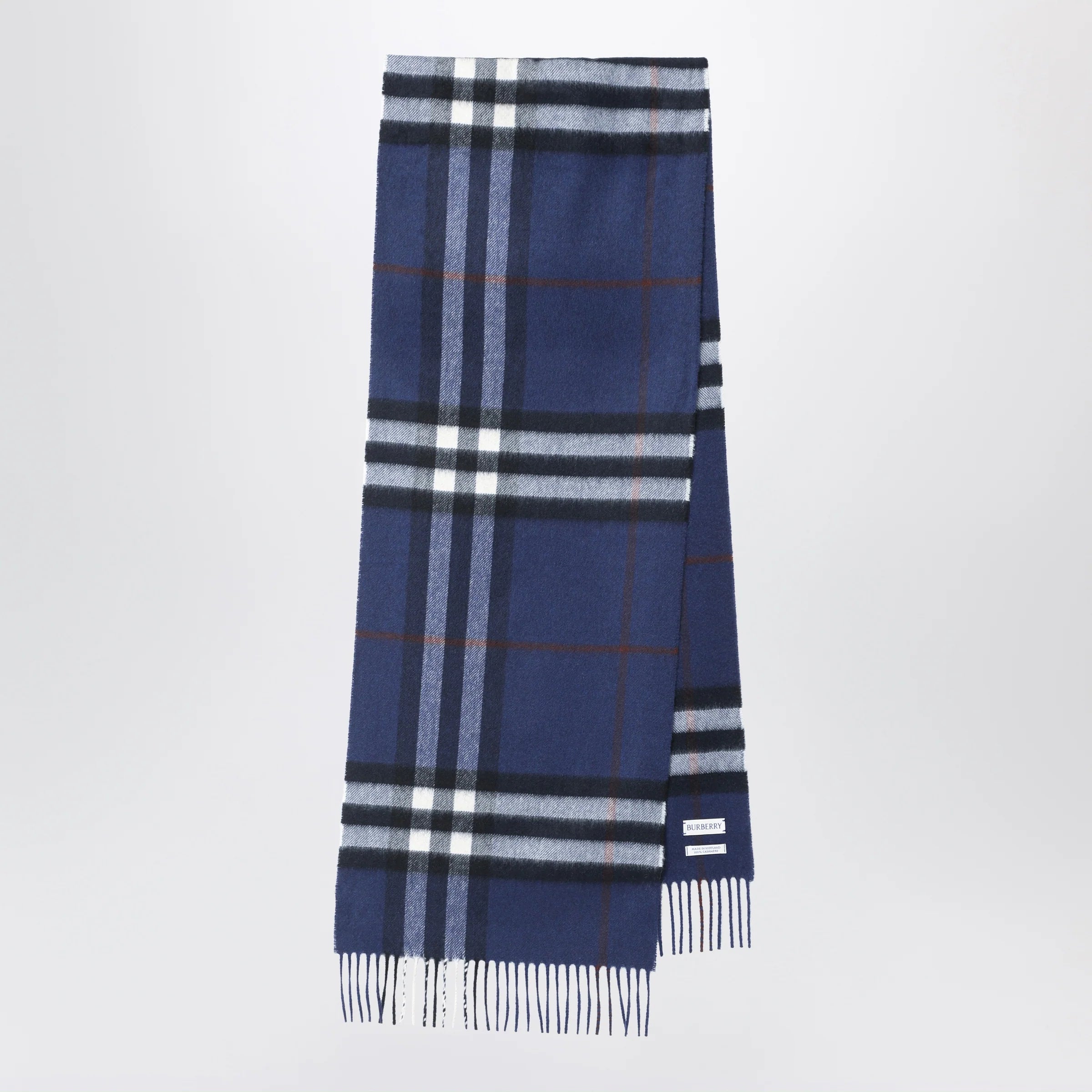 Burberry Blue cashmere scarf with a checked pattern