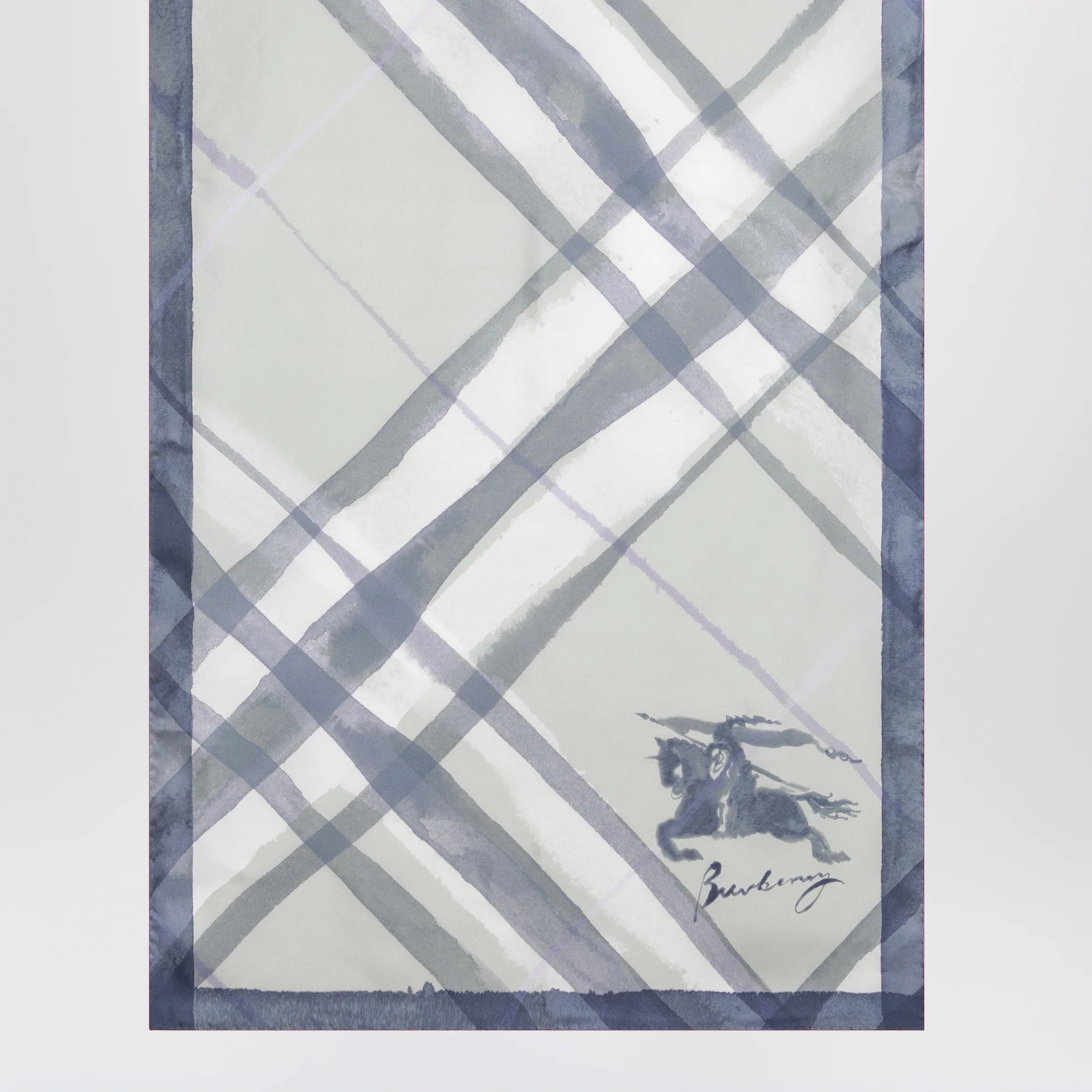 Burberry Large watercolour Check silk scarf in green