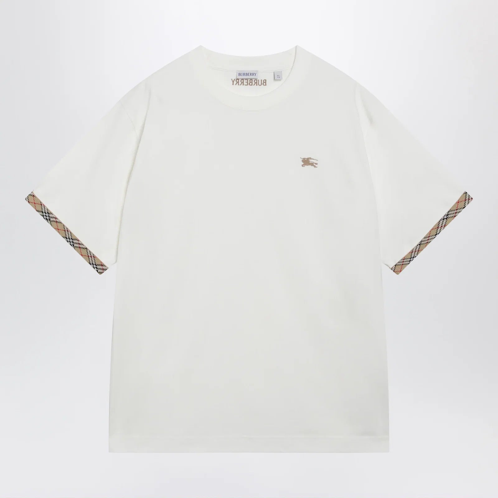Burberry Cotton jersey T-shirt with Check trim in chalk