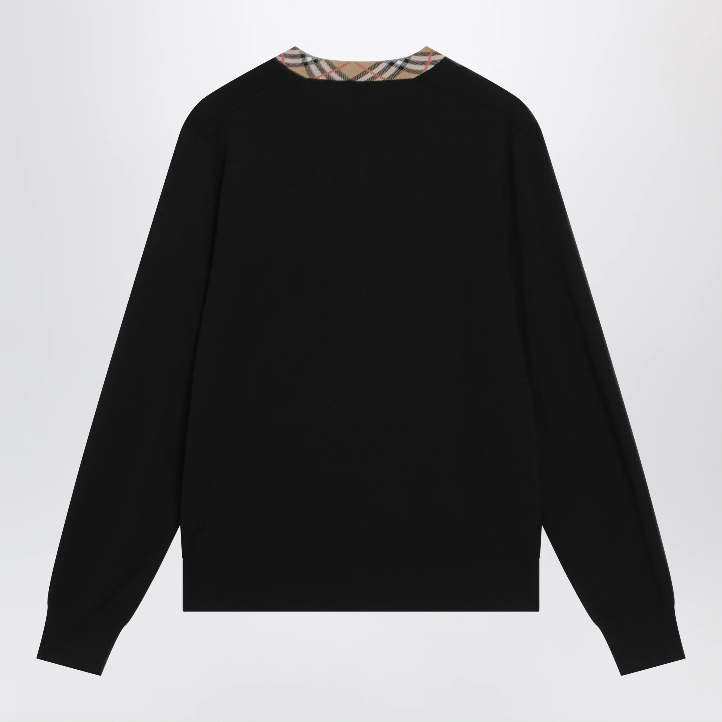 Burberry Black wool sweater with Check motif neckline