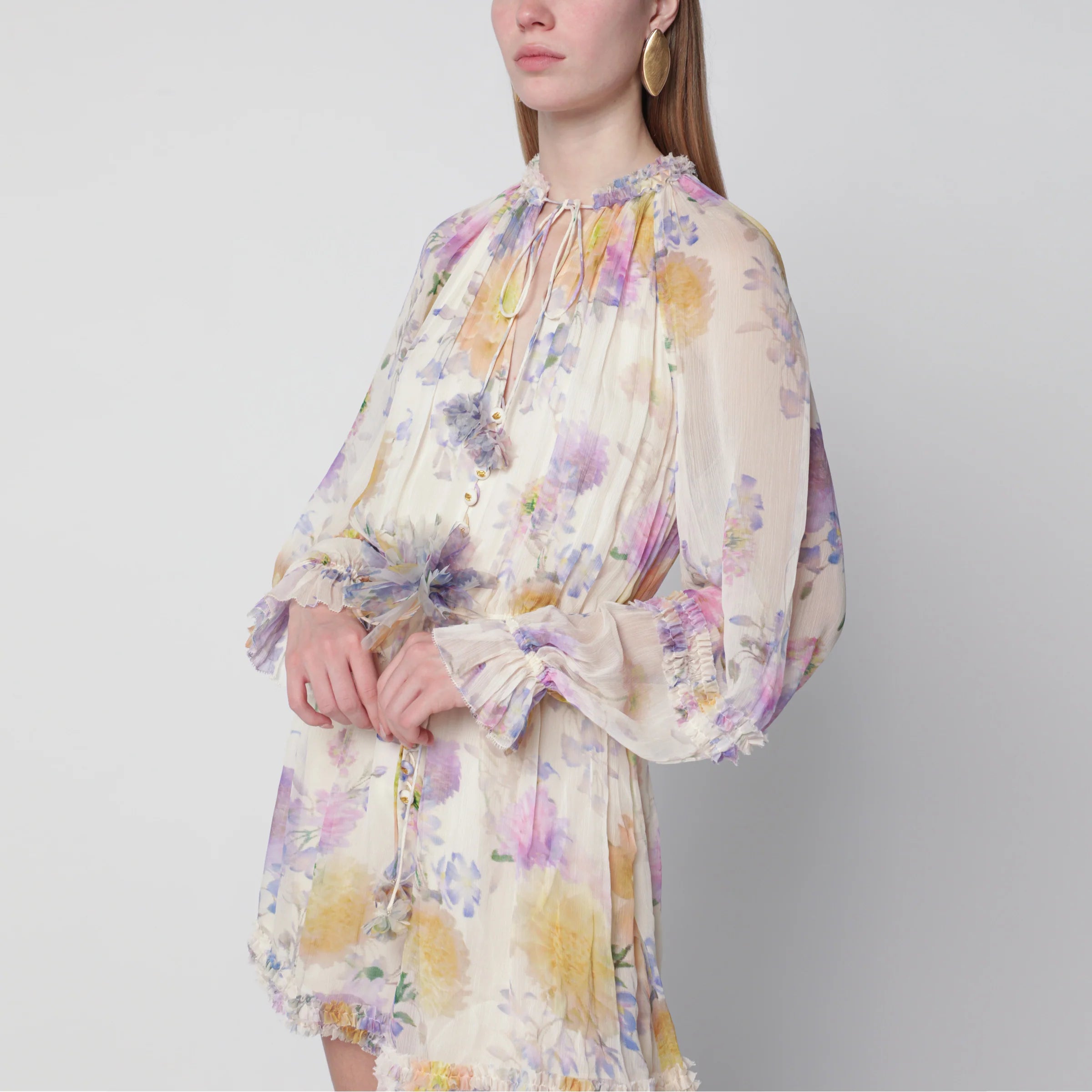 ZIMMERMANN Cream short jumpsuit with floral pattern