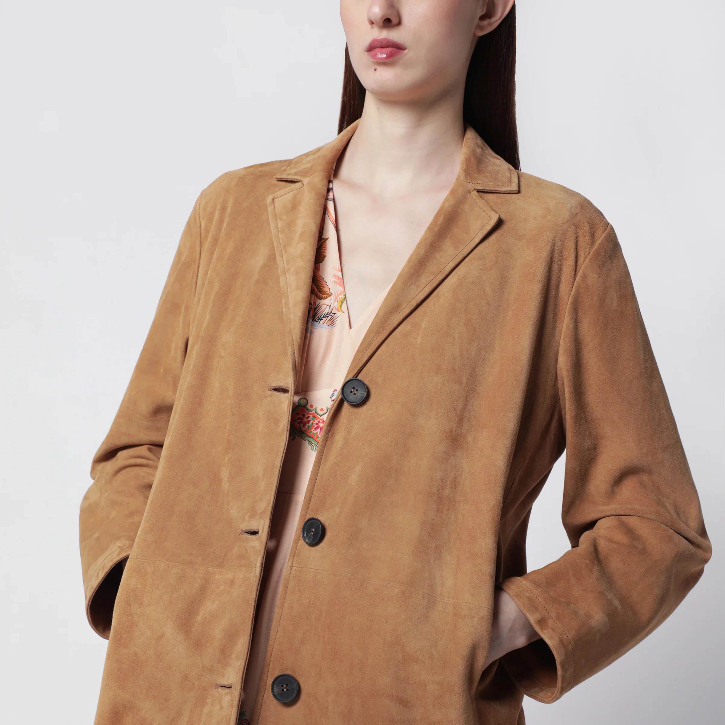 Sword 6644 Brown long suede leather jacket