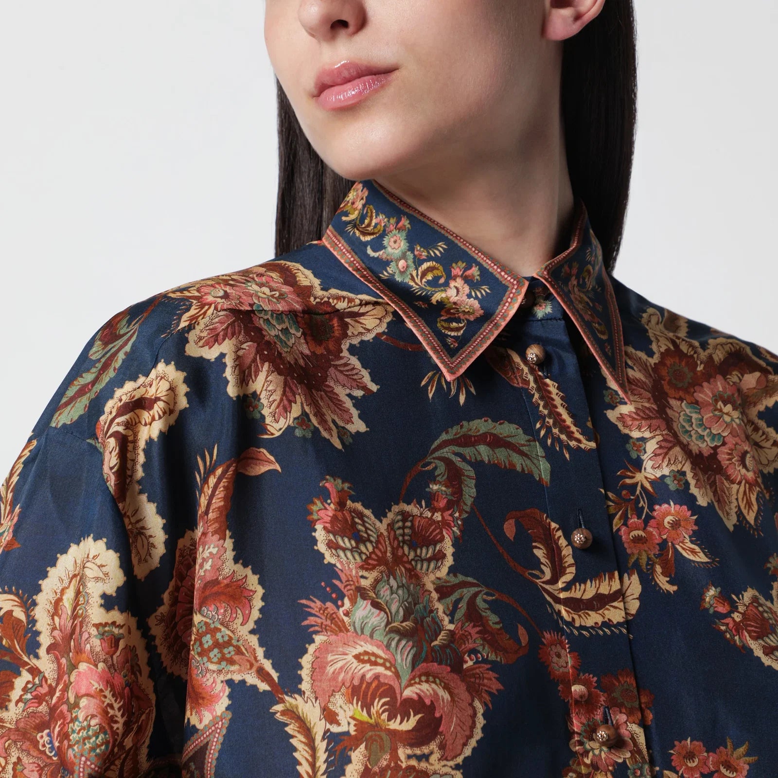 ZIMMERMANN Aster Relaxed navy Jacobean shirt