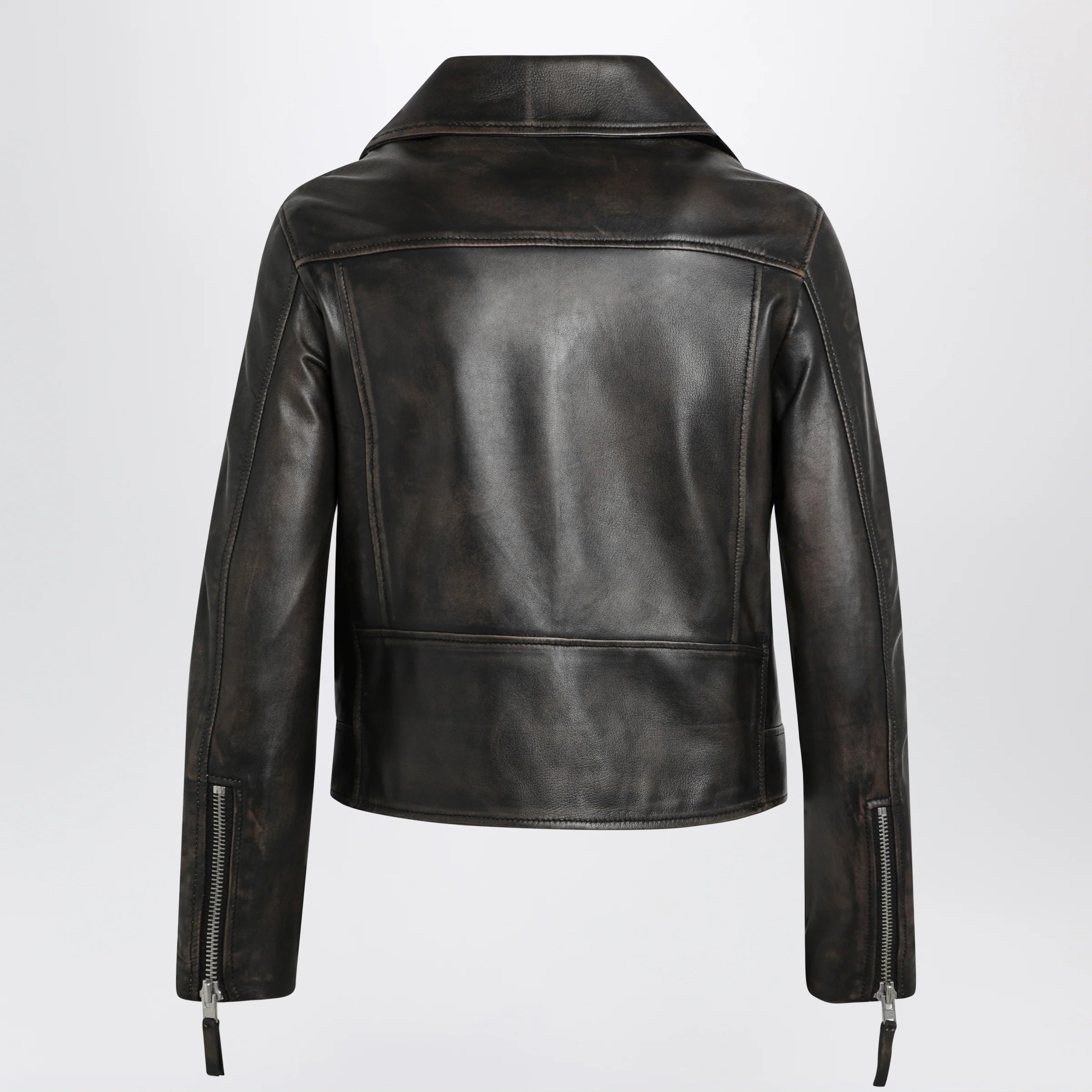 Sword 6644 Black vintage-effect leather biker jacket