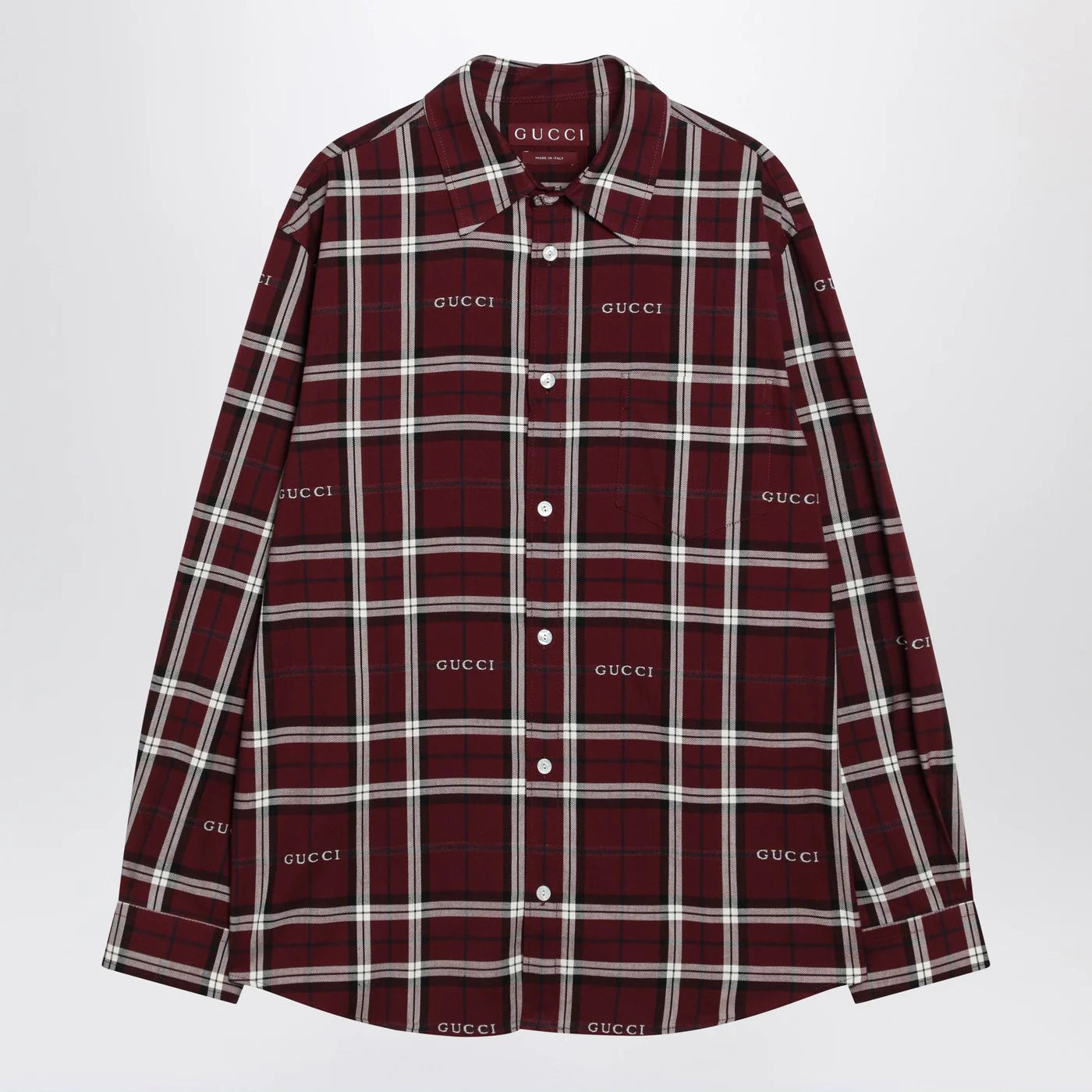 GUCCI Burgundy cotton jacquard tartan shirt