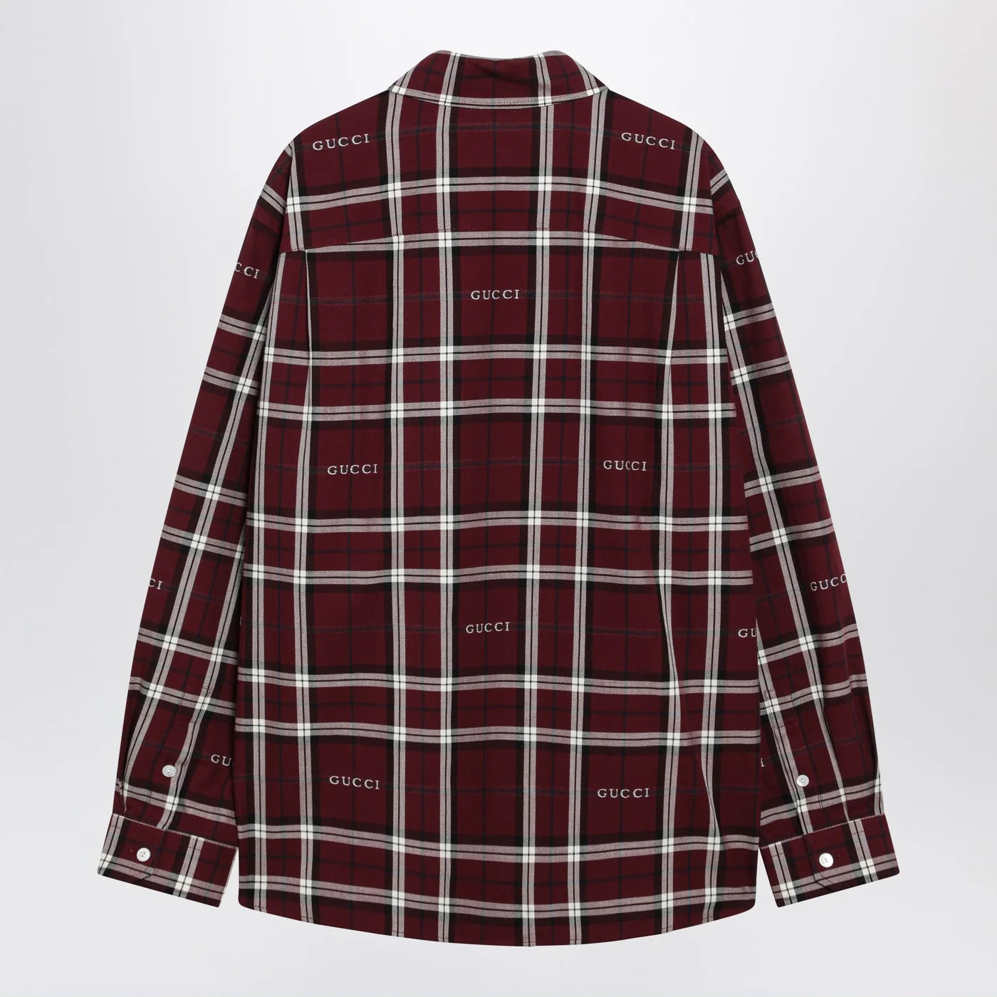 GUCCI Burgundy cotton jacquard tartan shirt