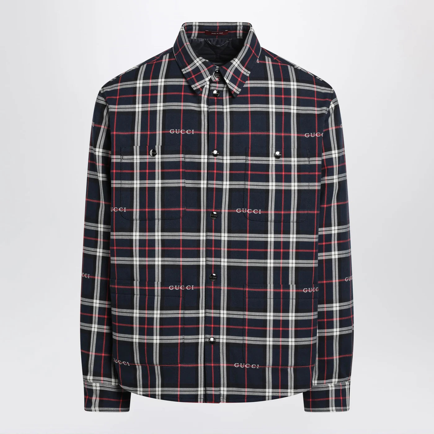 GUCCI Blue cotton jacquard tartan shirt