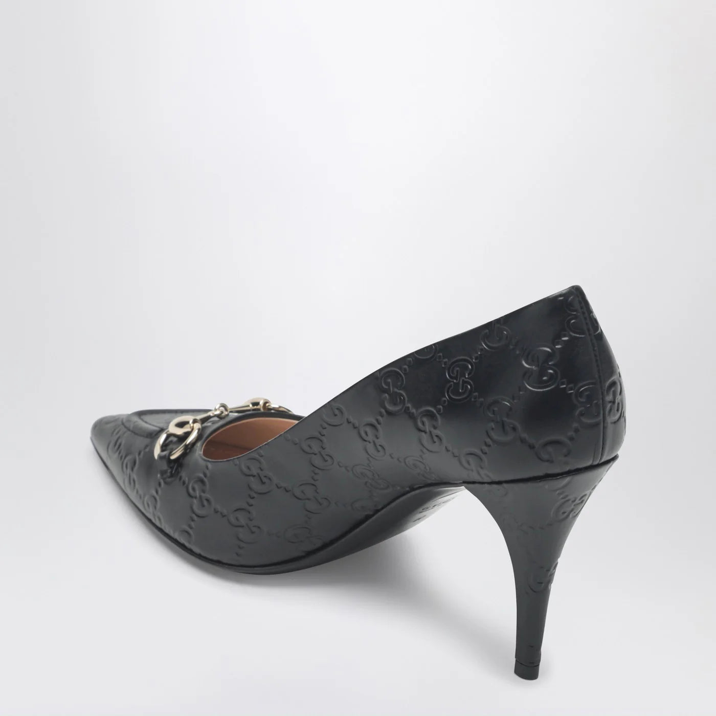 GUCCI Black GG leather pumps with Horsebit