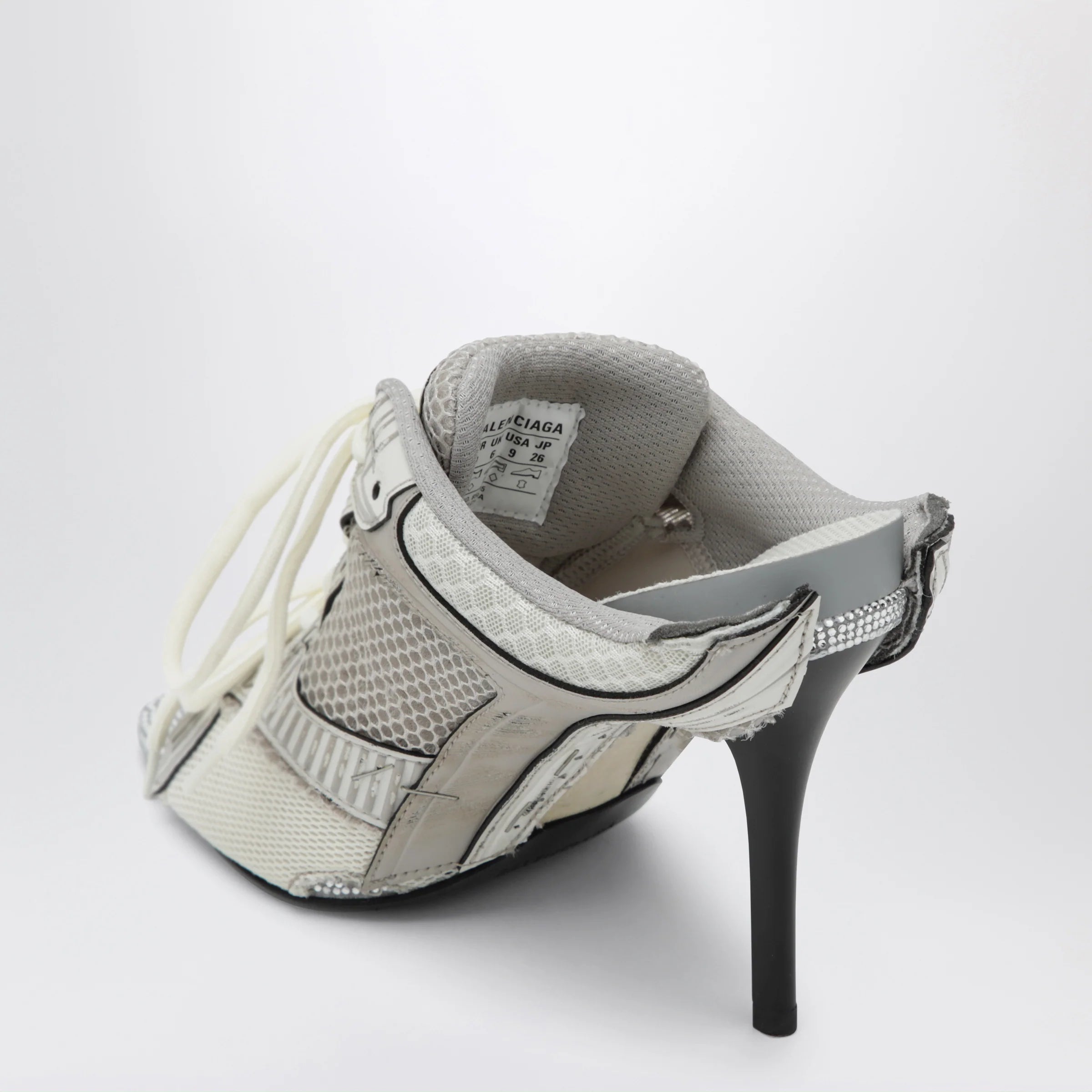 Balenciaga Stapler grey heeled sandals with distressed effect