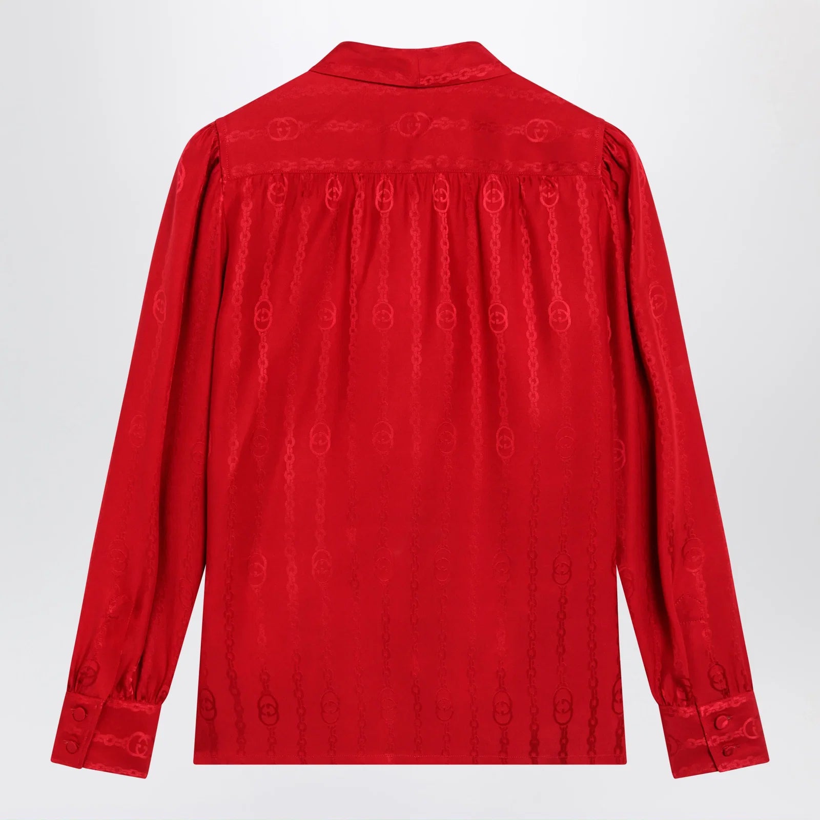 GUCCI Red silk jacquard shirt with Interlocking GG chain motif