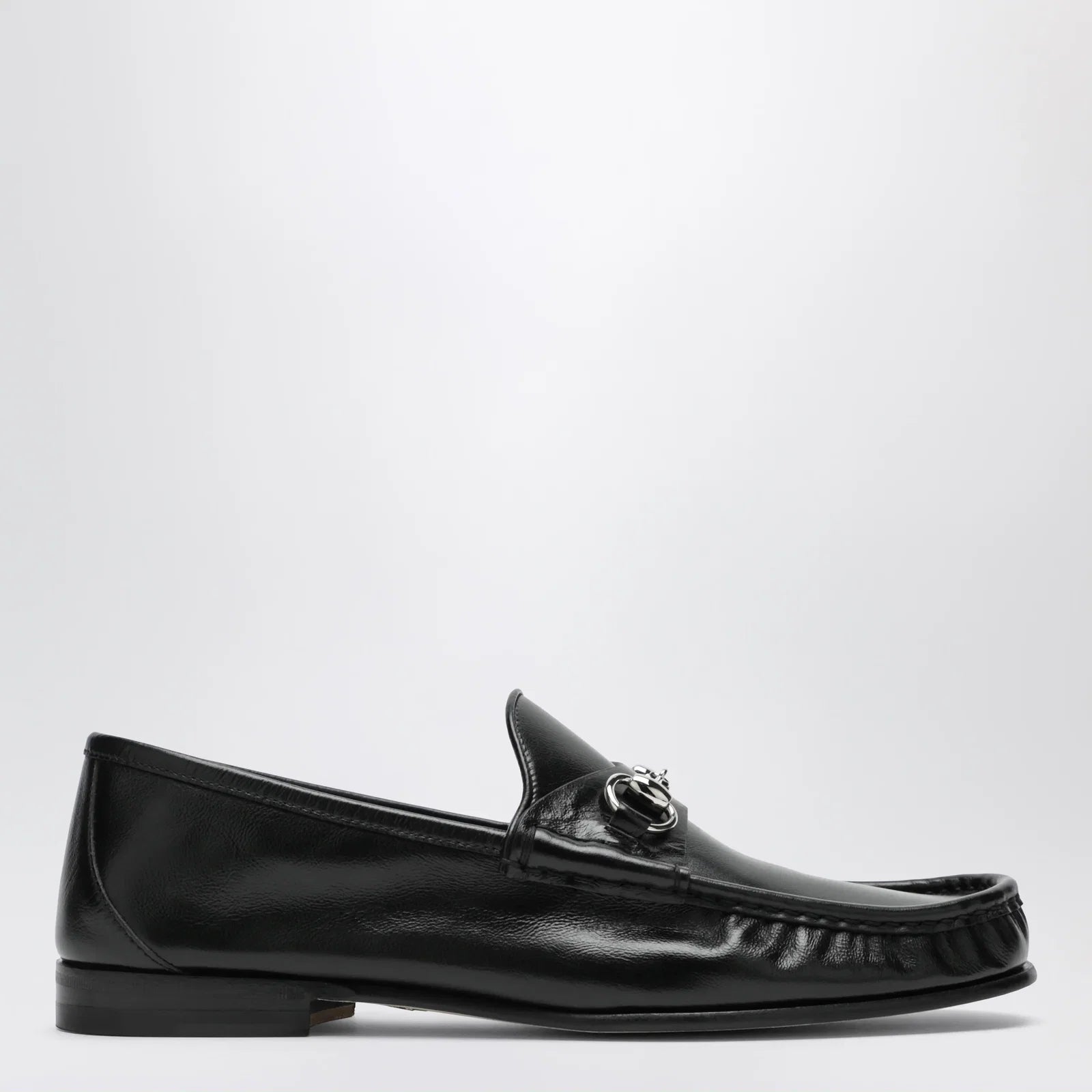 GUCCI Lugano black leather loafer with silver Horsebit