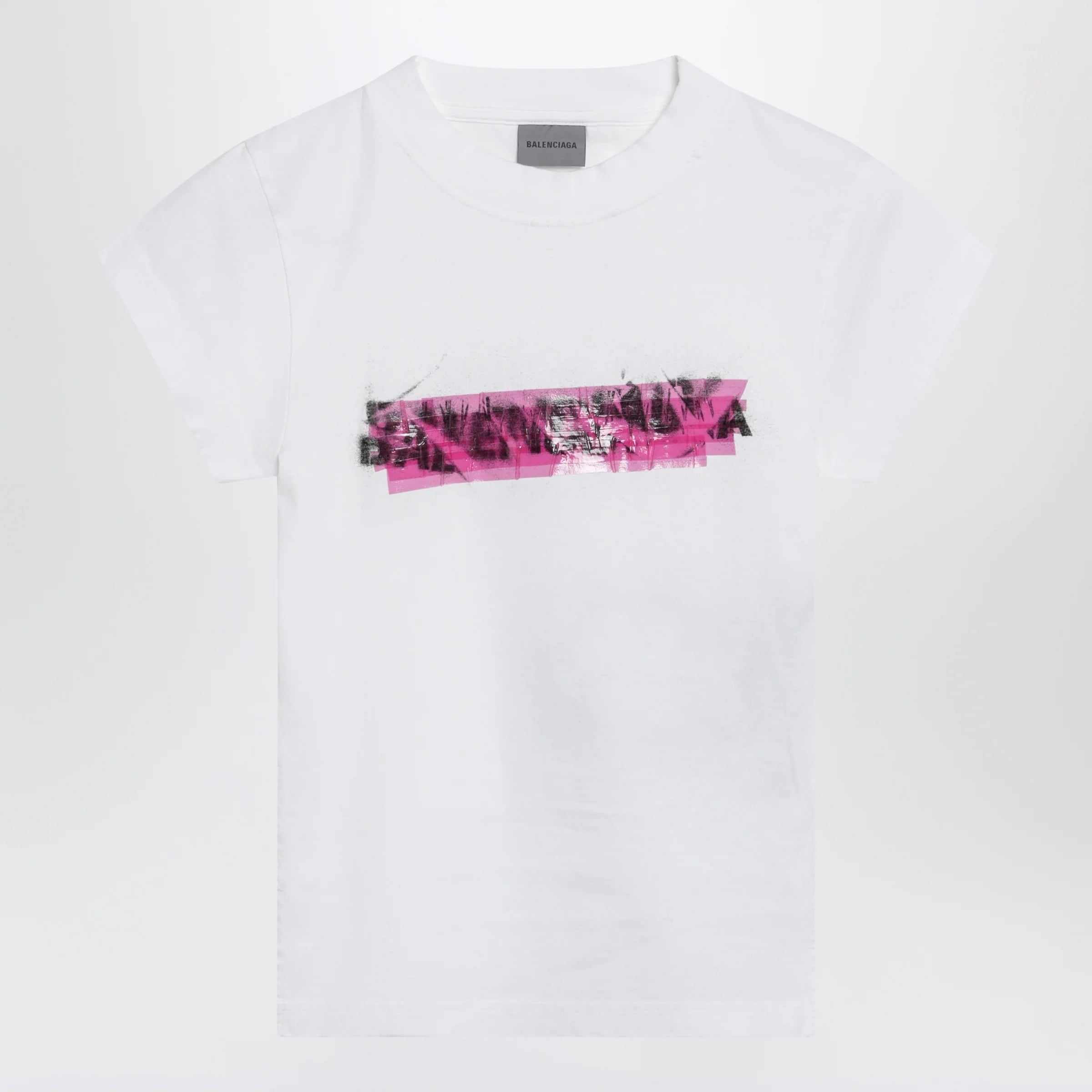 Balenciaga Messy Spray T-shirt with cut-out back in white cotton