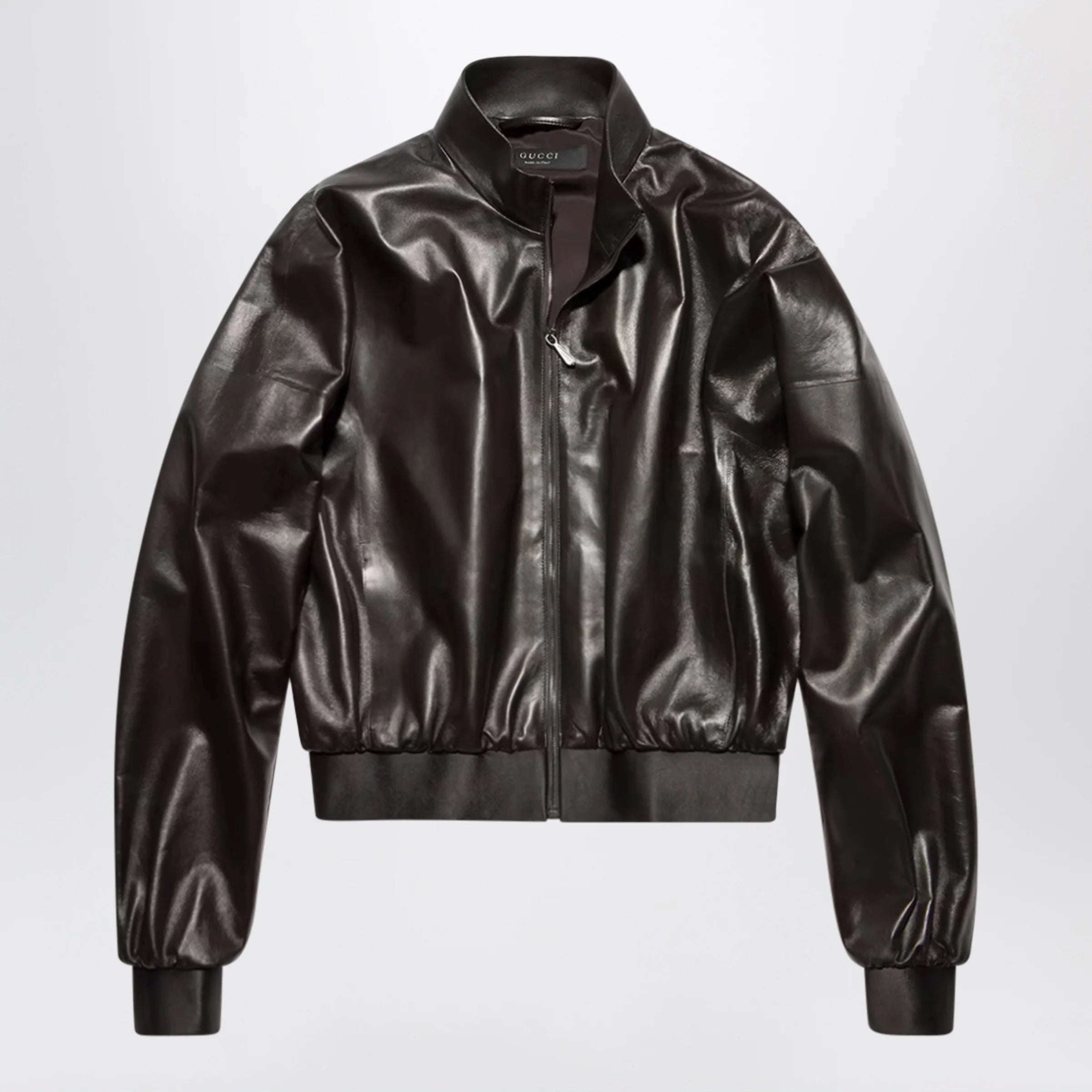 GUCCI Soft nappa leather bomber jacket in dark brown