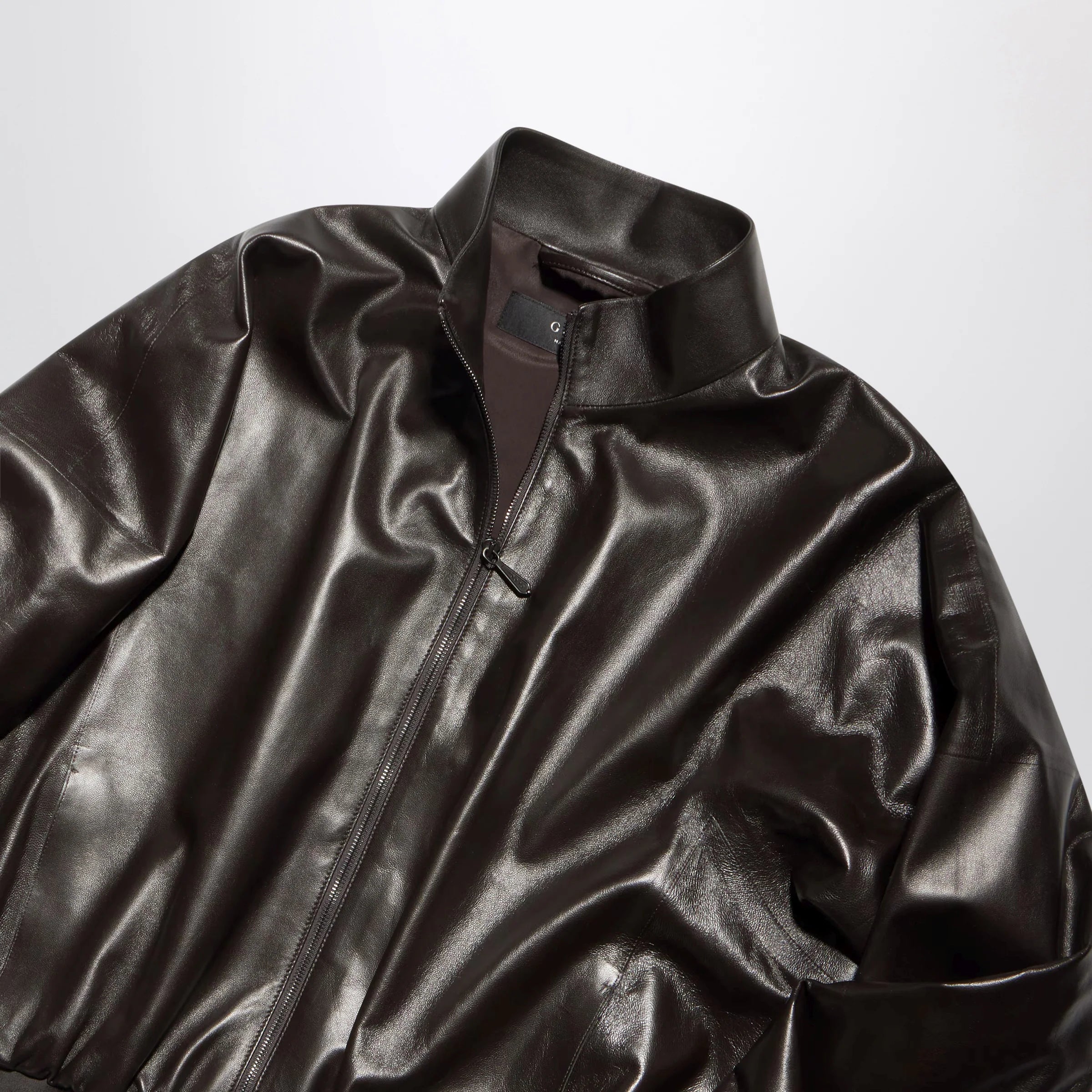 GUCCI Soft nappa leather bomber jacket in dark brown