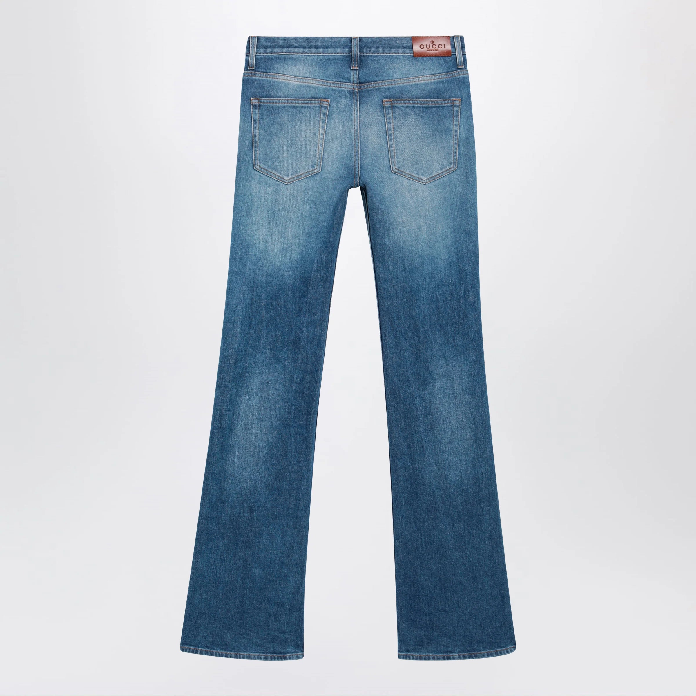 GUCCI Low-rise flare jeans with Horsebit in blue denim
