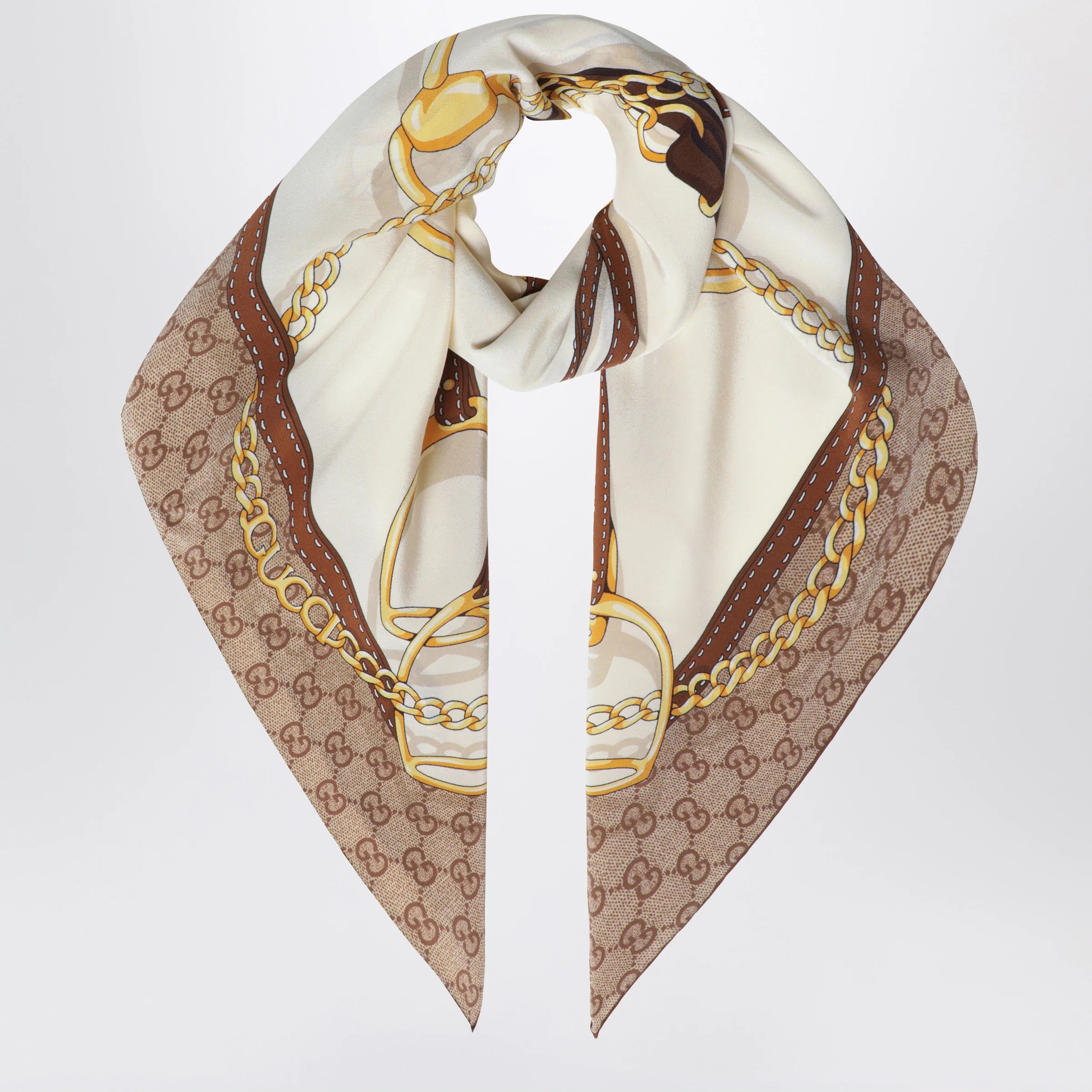 GUCCI Printed silk crêpe carré in ivory/light brown
