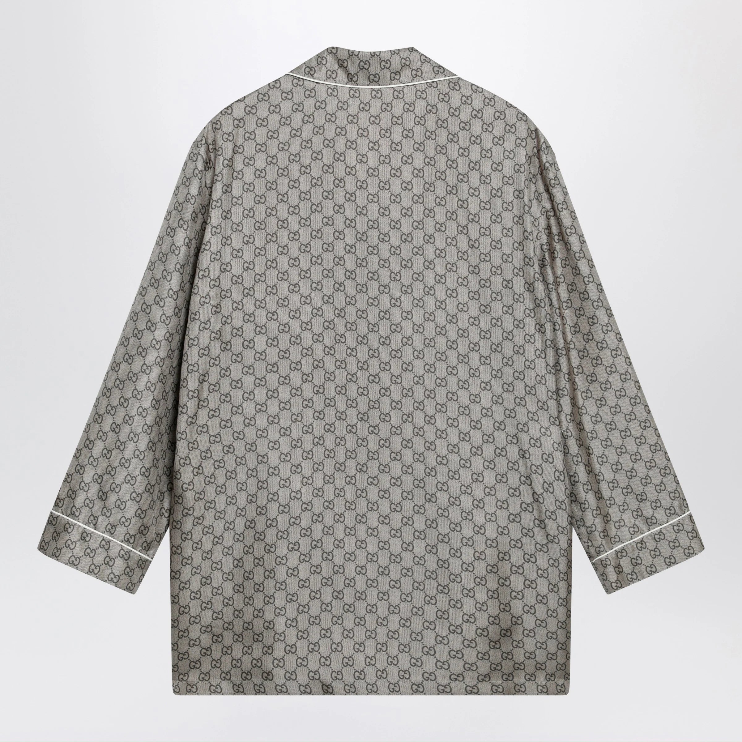 GUCCI Silk twill shirt with GG print in beige