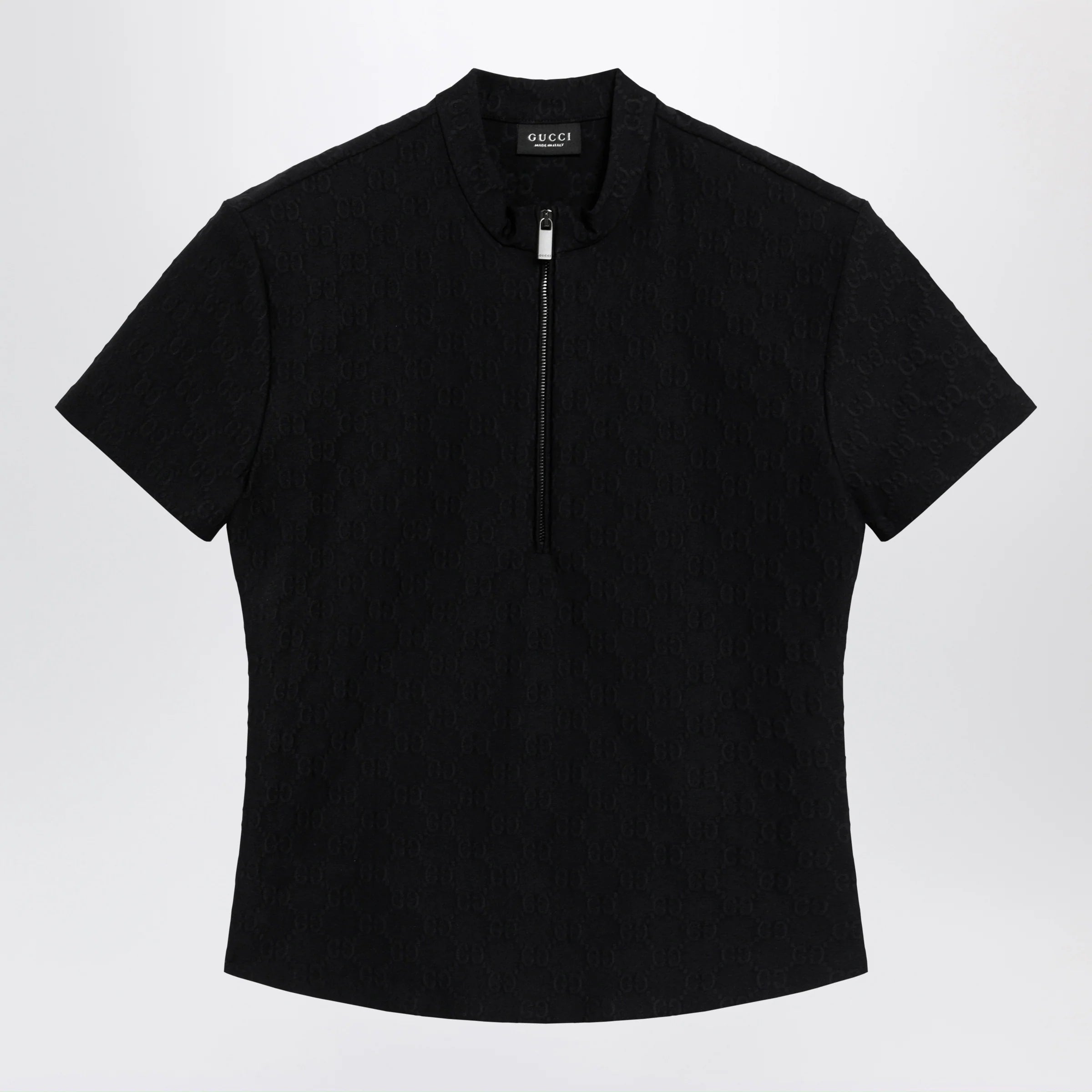 GUCCI Black GG jacquard jersey T-shirt with half zip