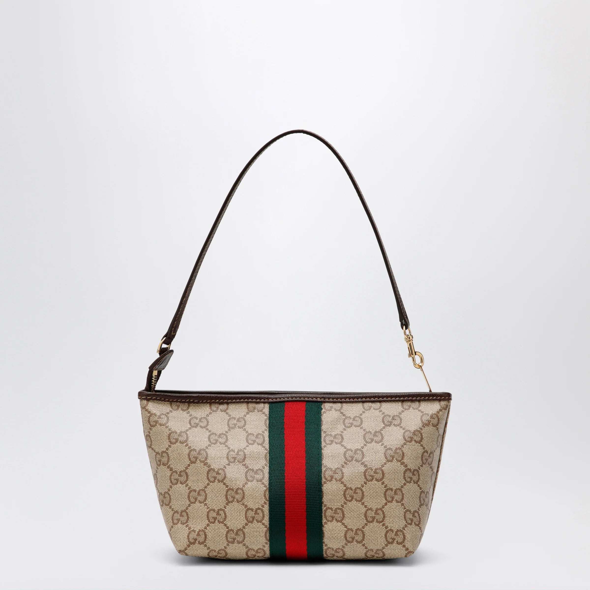 GUCCI Small pouch in sand beige GG fabric with Web stripe