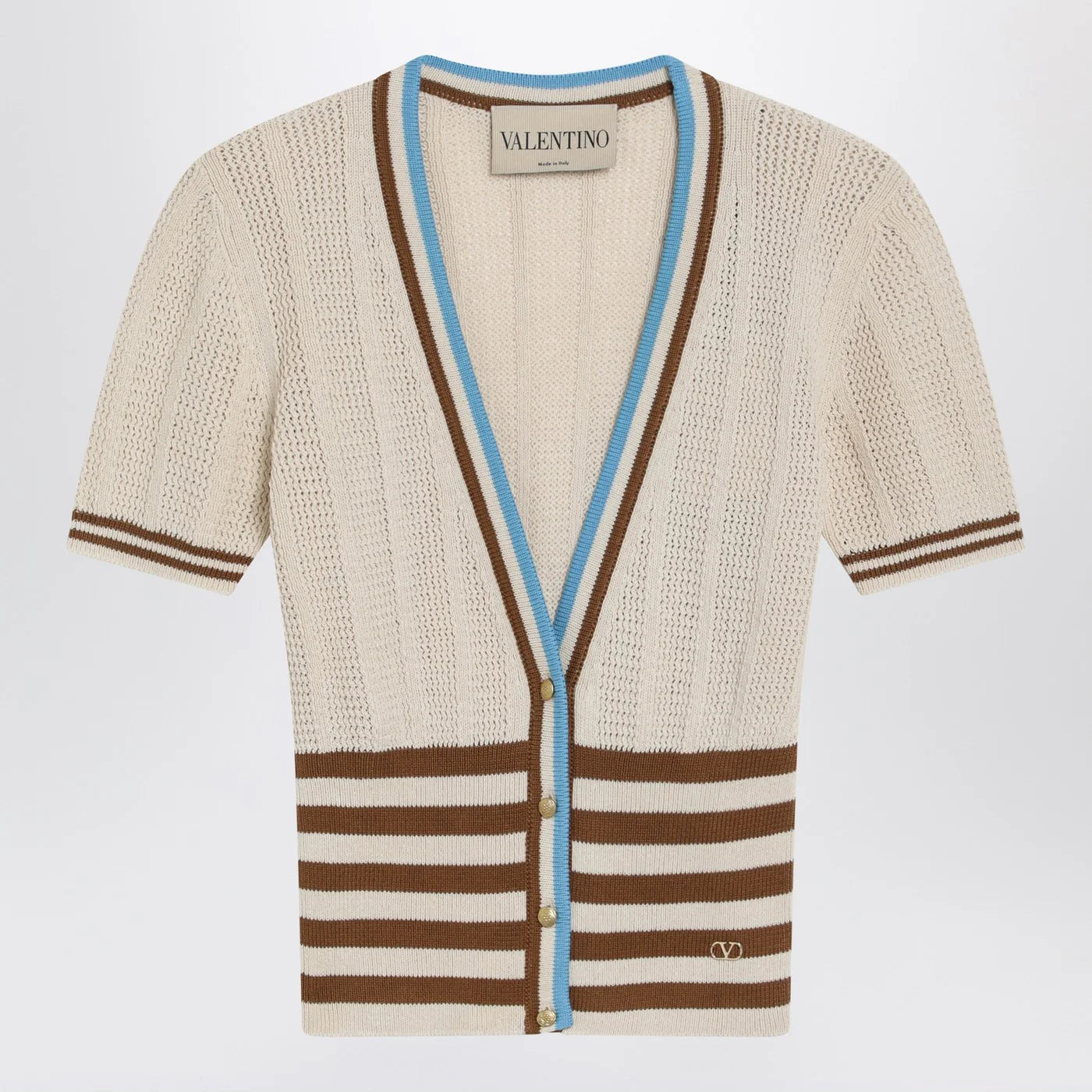 Valentino Openwork striped cotton cardigan