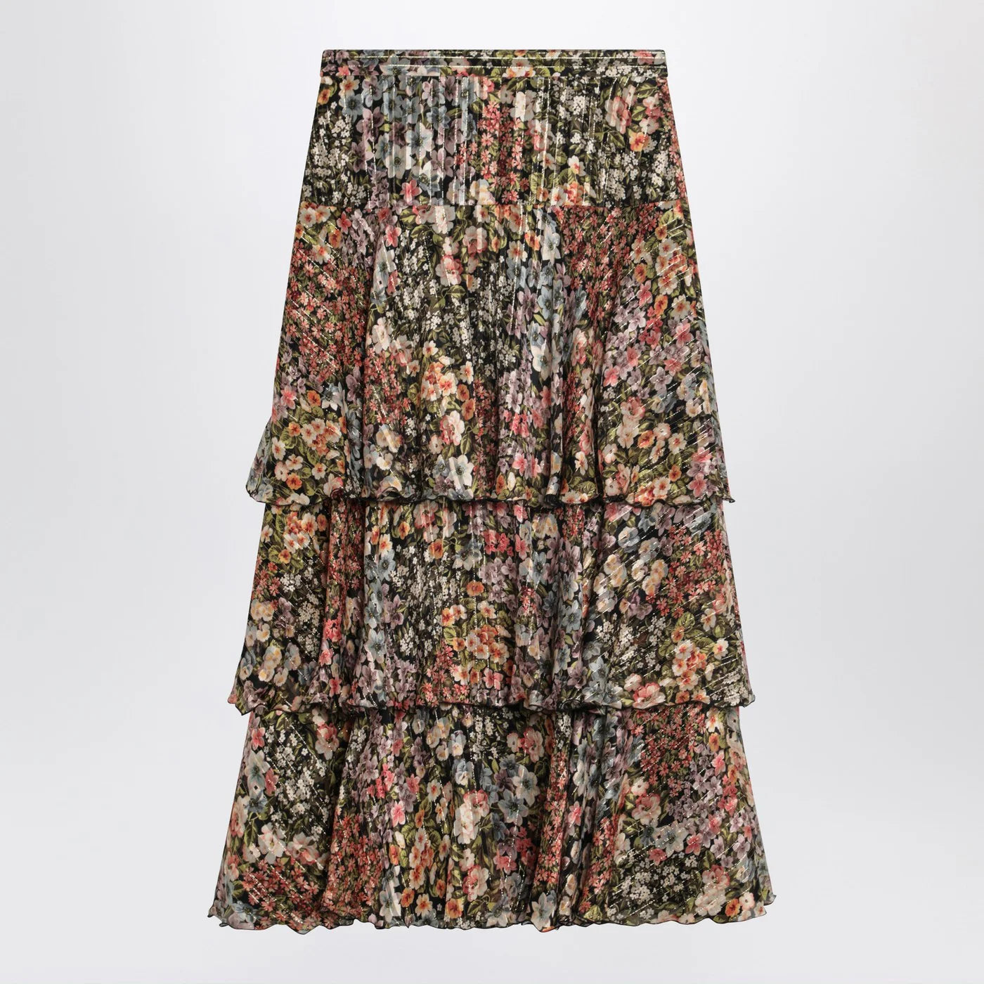 Valentino Silk tiered skirt with floral print