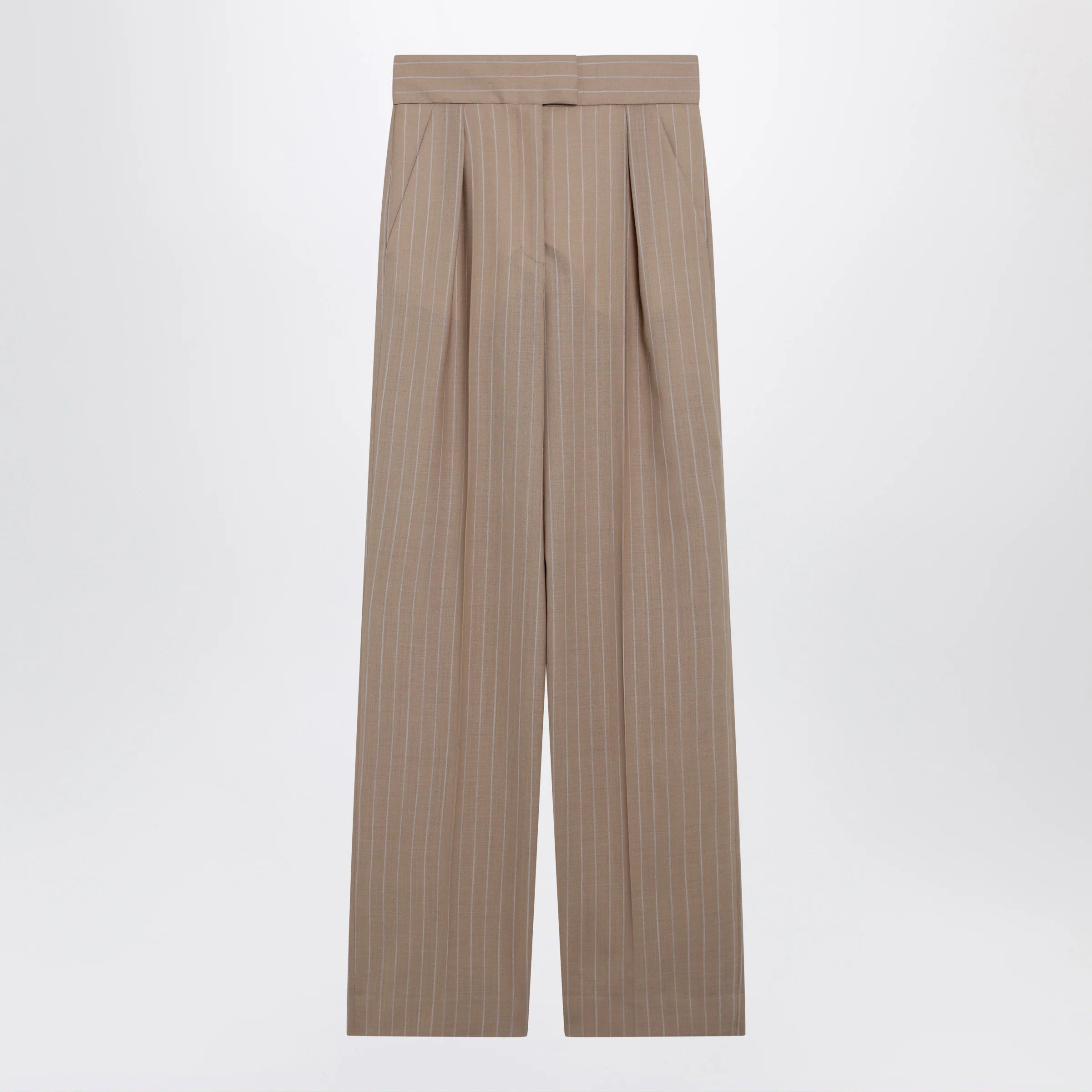 Valentino Mud-colored pinstripe wool trousers