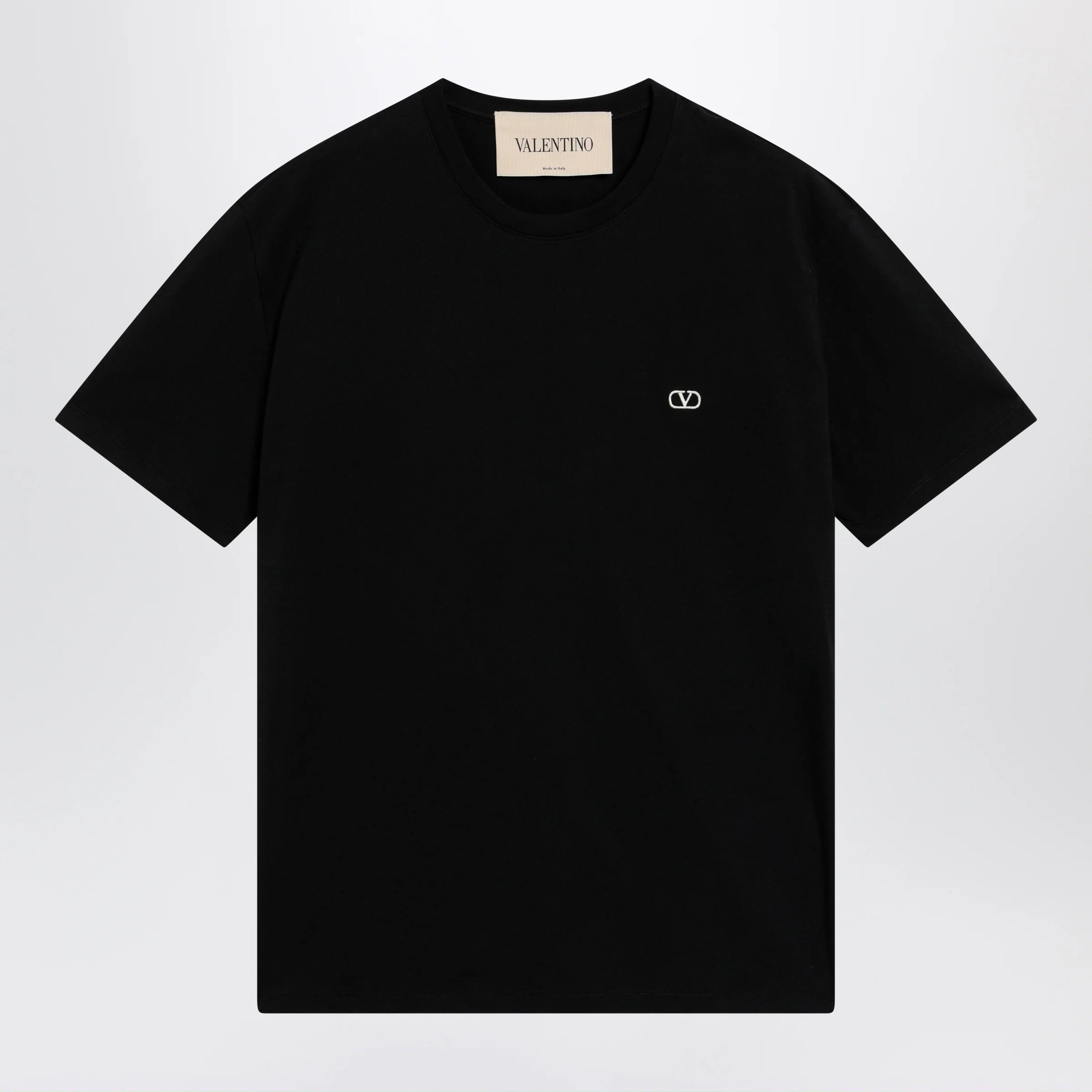 Valentino Black cotton T-shirt with VLogo embroidery