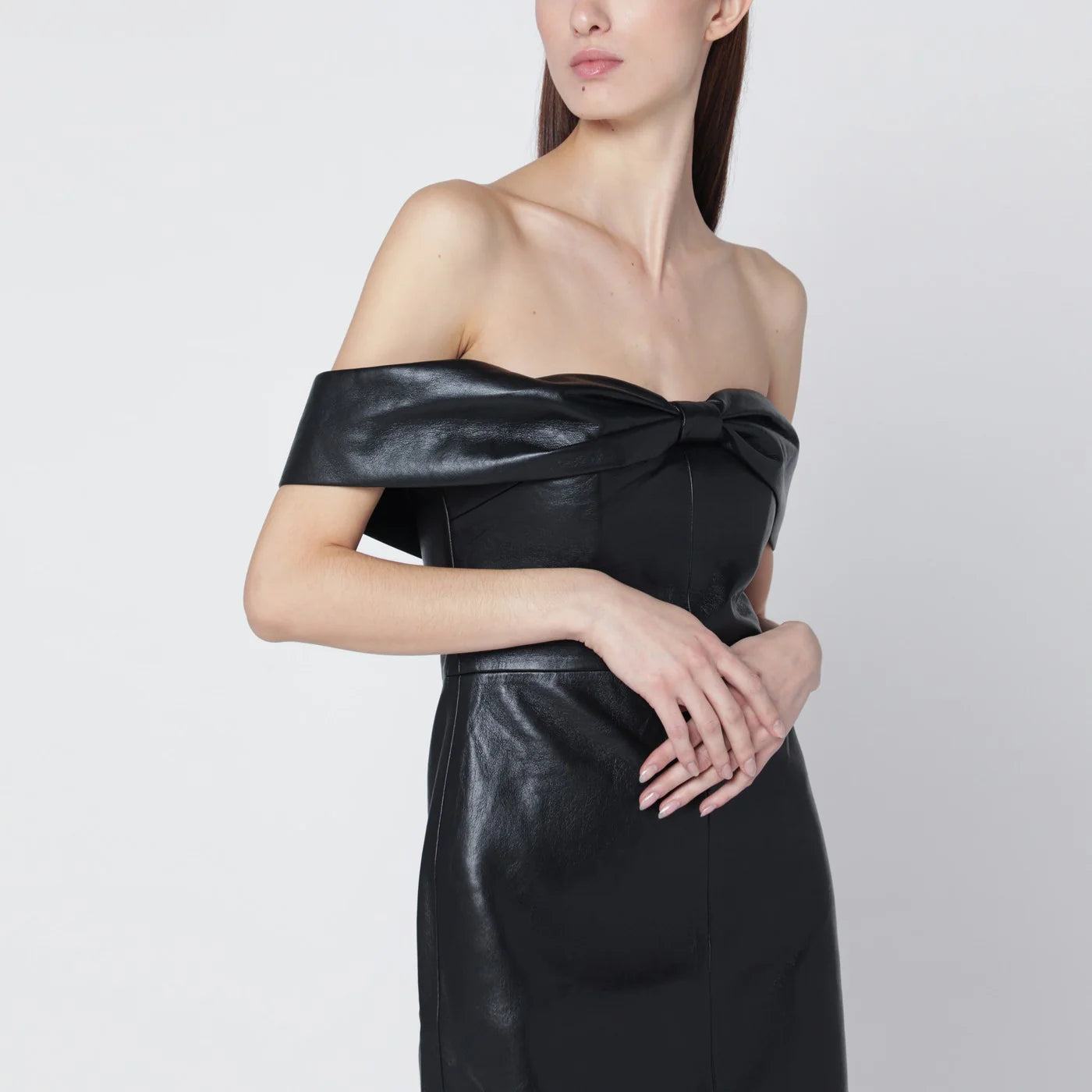 ANINE BING Colleen black faux leather mini dress