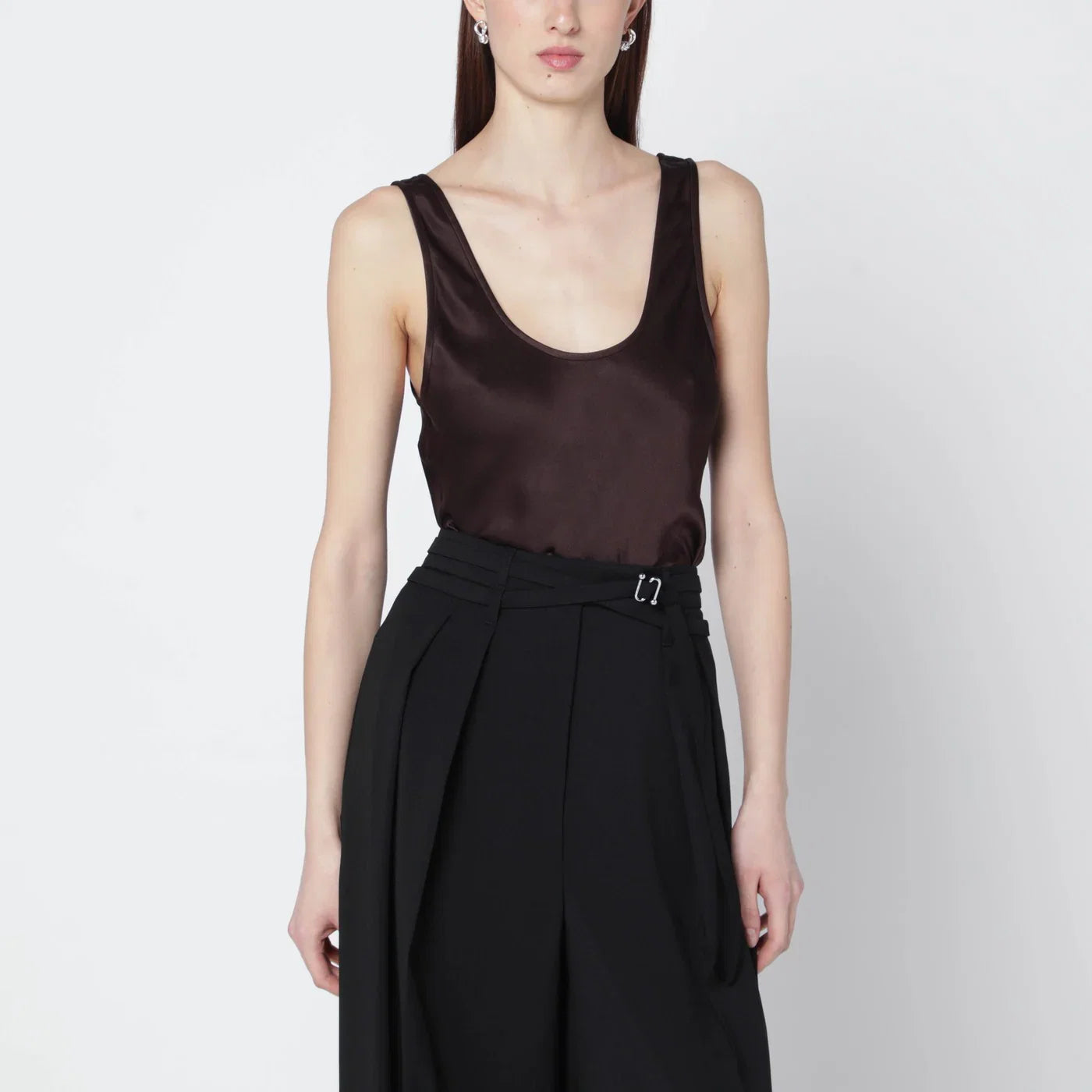 ANINE BING Brown Lea silk top