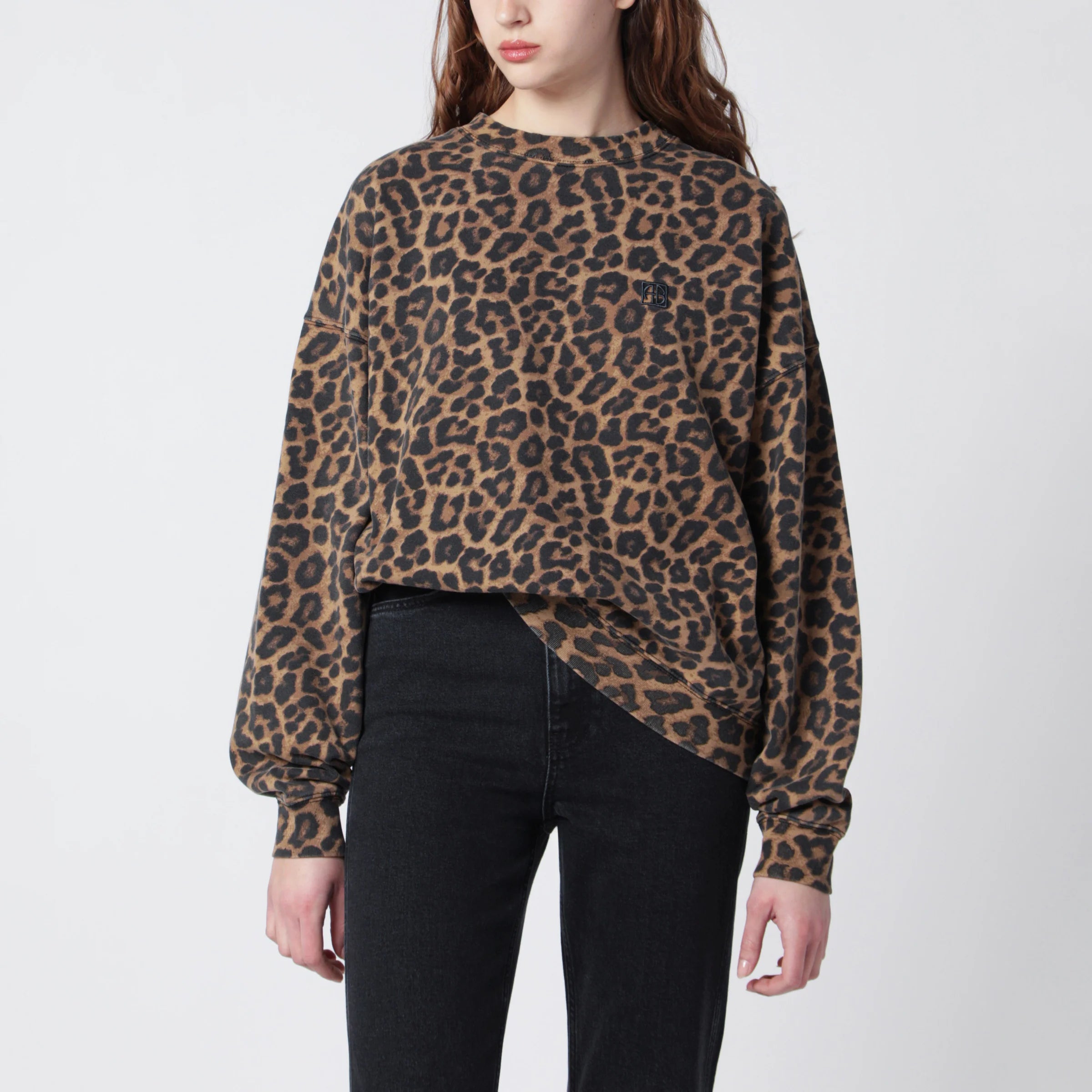 ANINE BING Miles Oversized Sweatshirt With Leopard Print