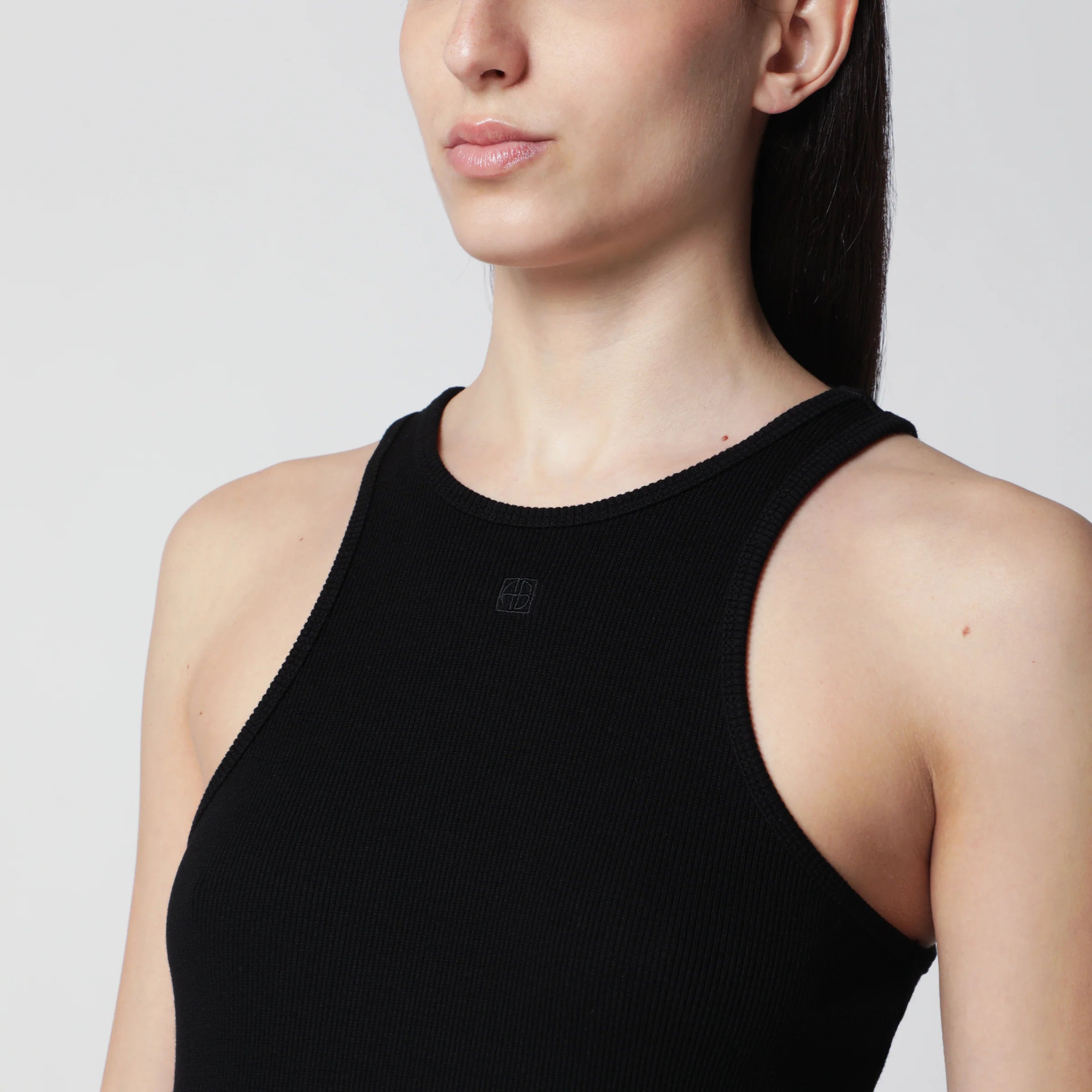 ANINE BING Black ribbed tank top with logo embroidery