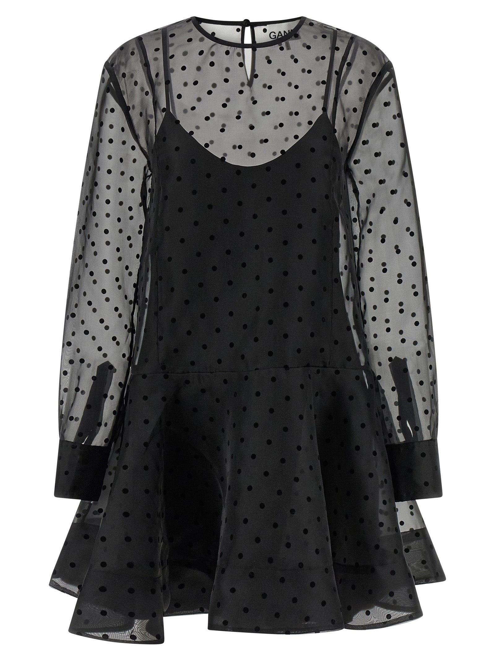 Ganni Black Organza Circle Collar Dress