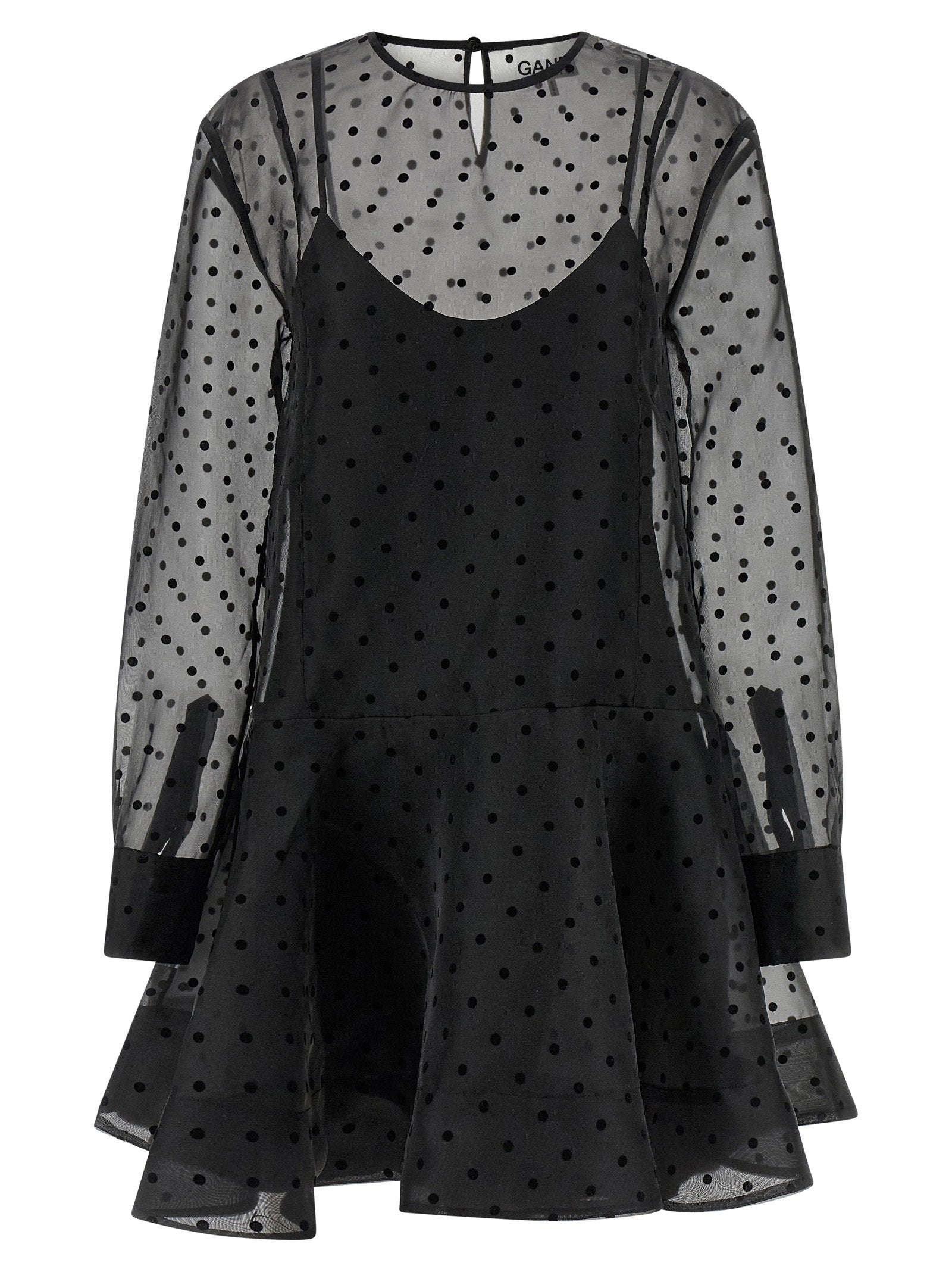 Ganni Black Organza Circle Collar Dress