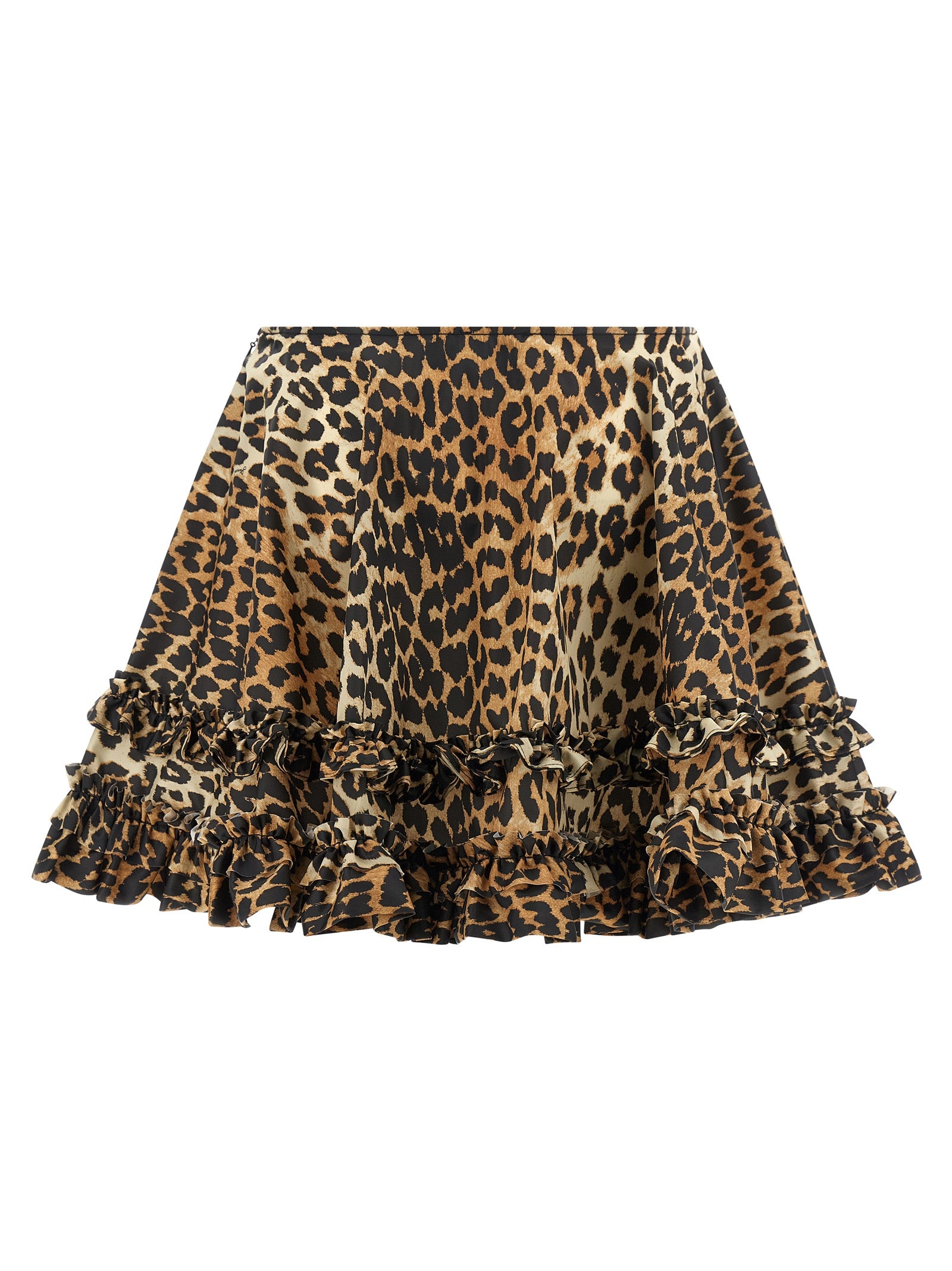 Ganni Leopard Duchesse Nylon Mini Frill Skirt