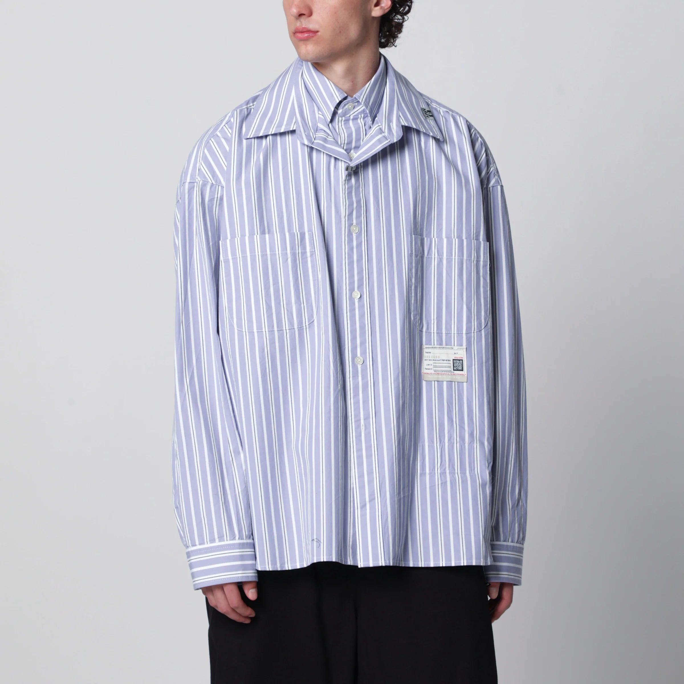 Maison MIHARA YASUHIRO Double-layer cotton shirt in light blue stripes