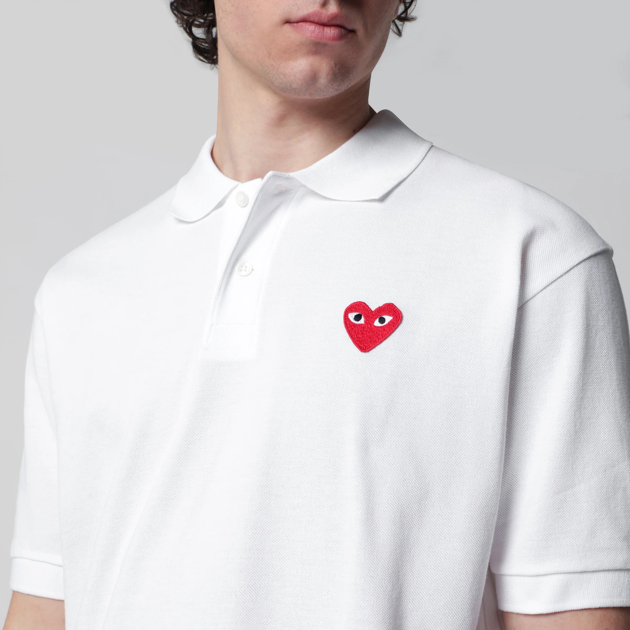 Comme des Garçons Shirt White Red Heart cotton polo shirt