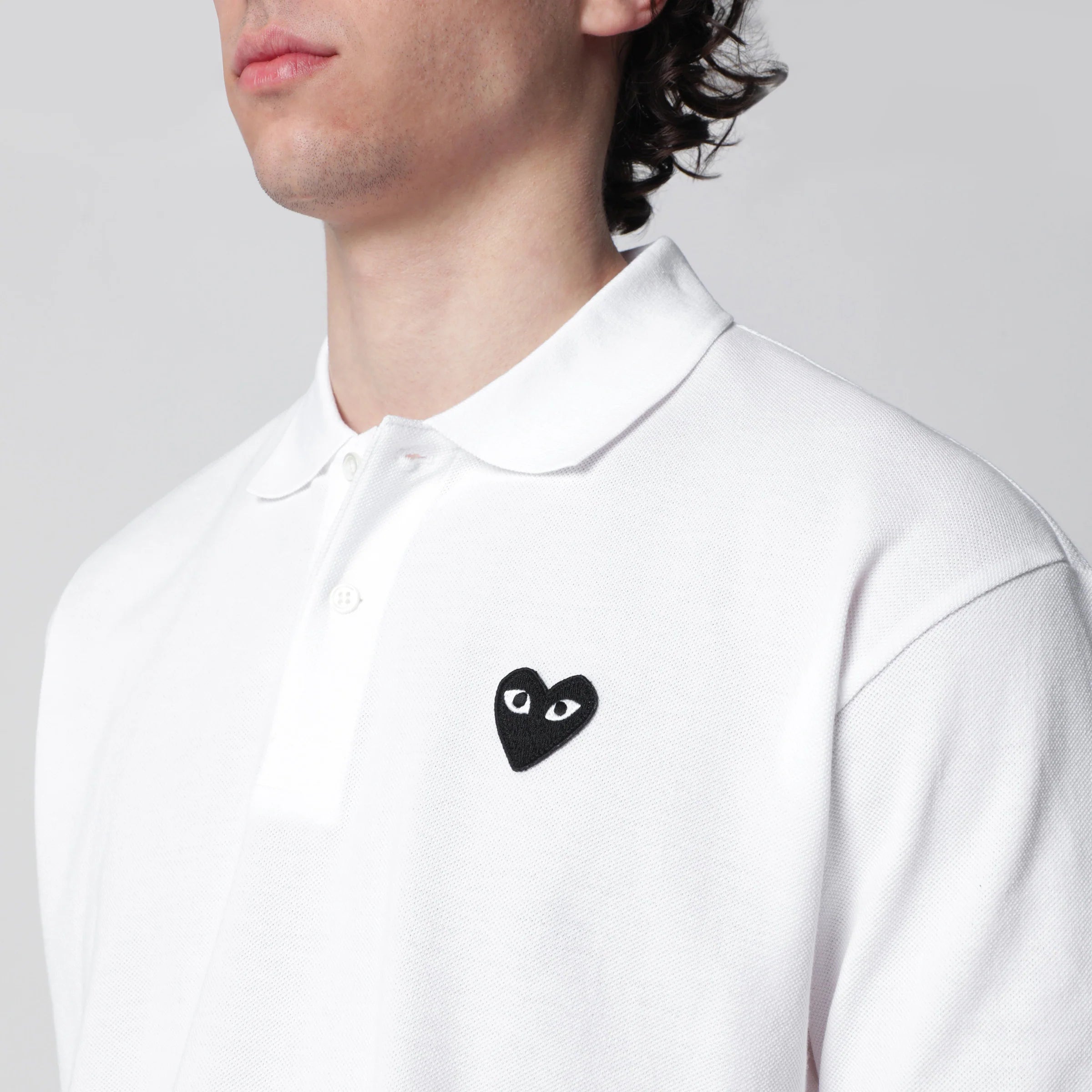 Comme des Garçons Shirt White Black Heart cotton polo shirt