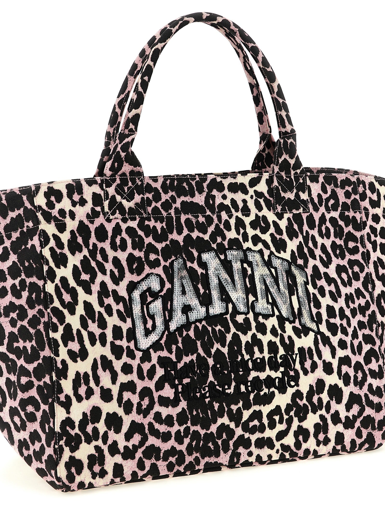 Ganni Leopard Sequin Xxl Tote Shopping Bag