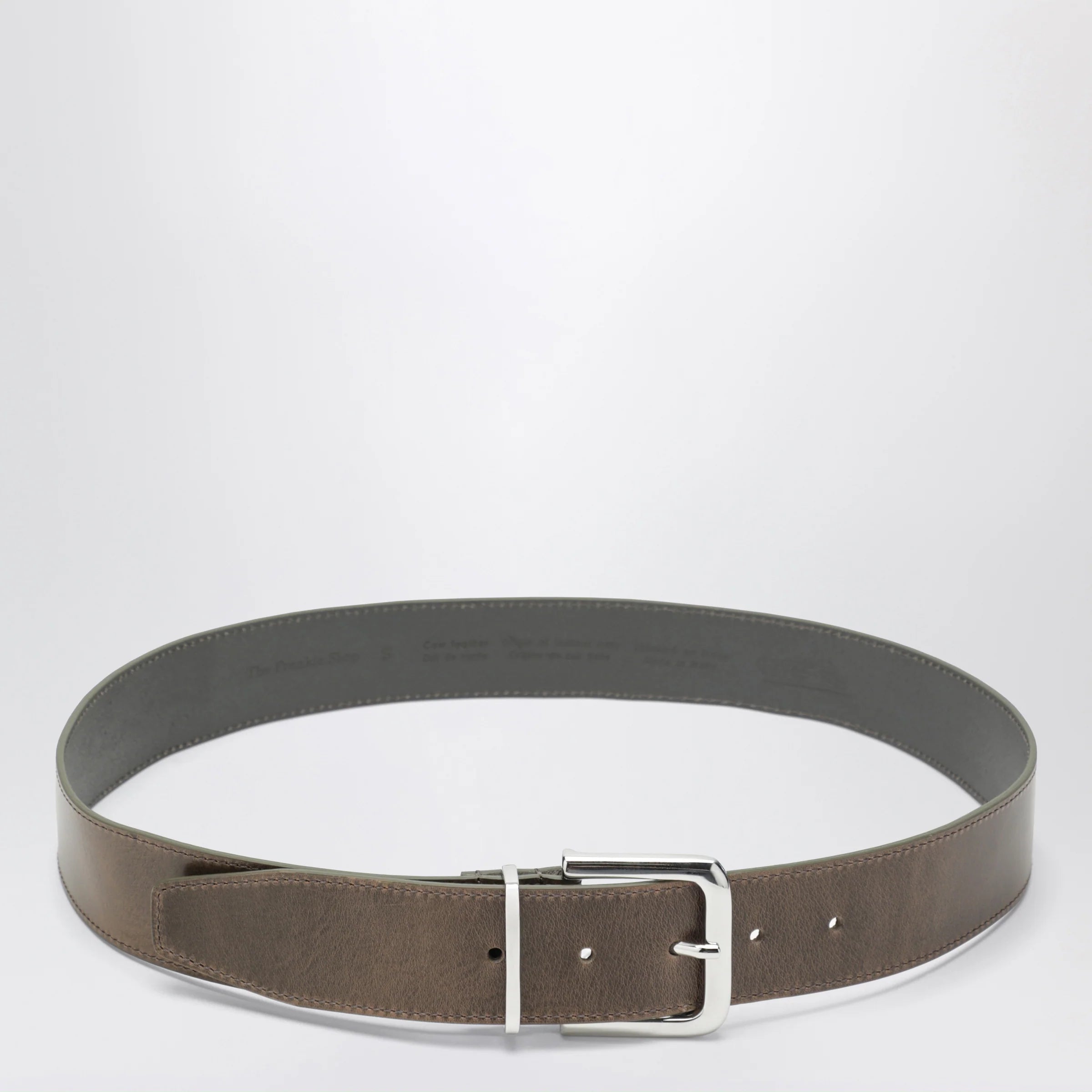 The Frankie Shop Sarno belt in smooth olive leather with silver buckle