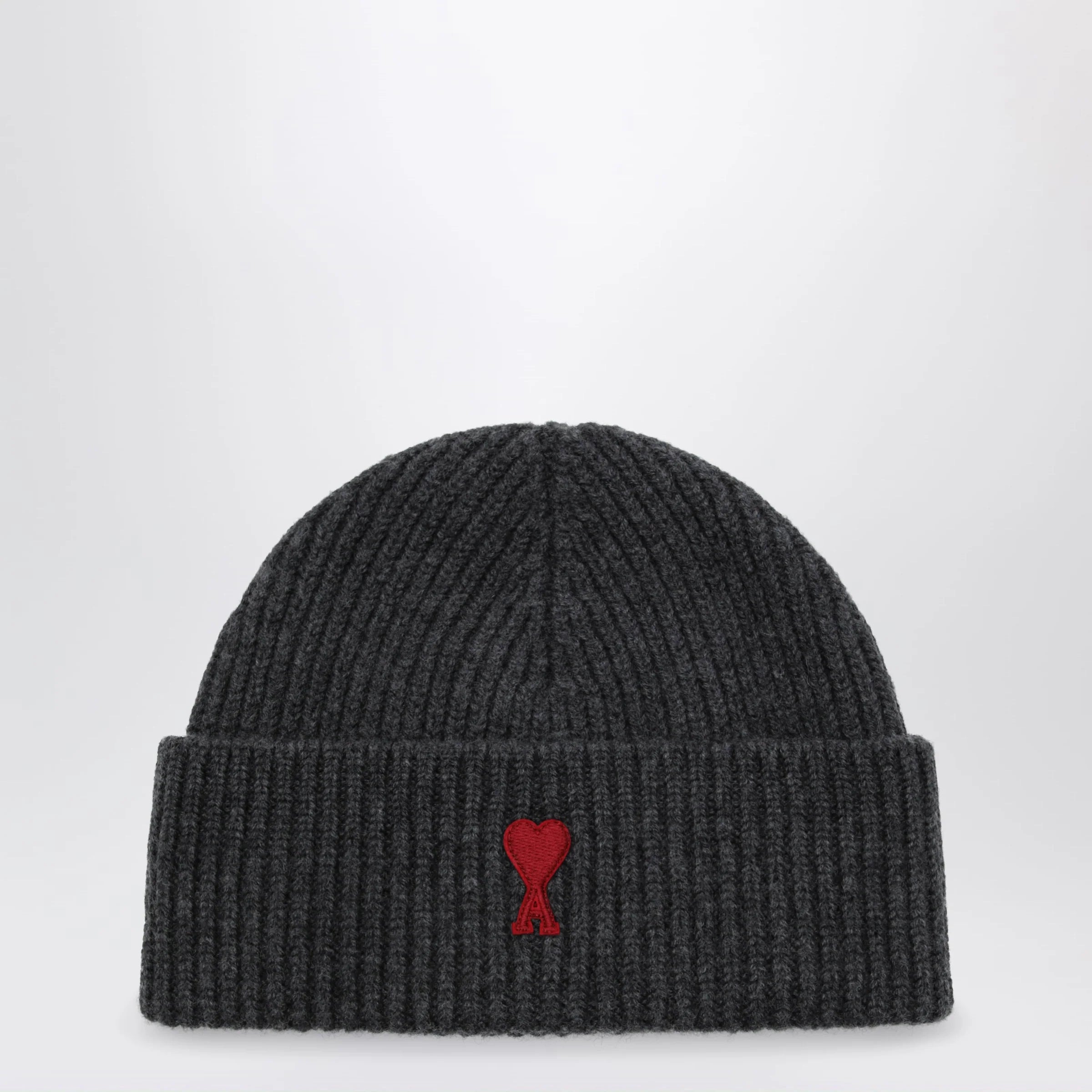 Ami Paris Grey Ami de Coeur wool beanie