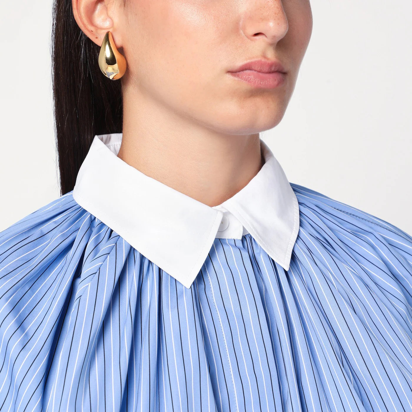 Patou Striped balloon-sleeve shirt in light blue