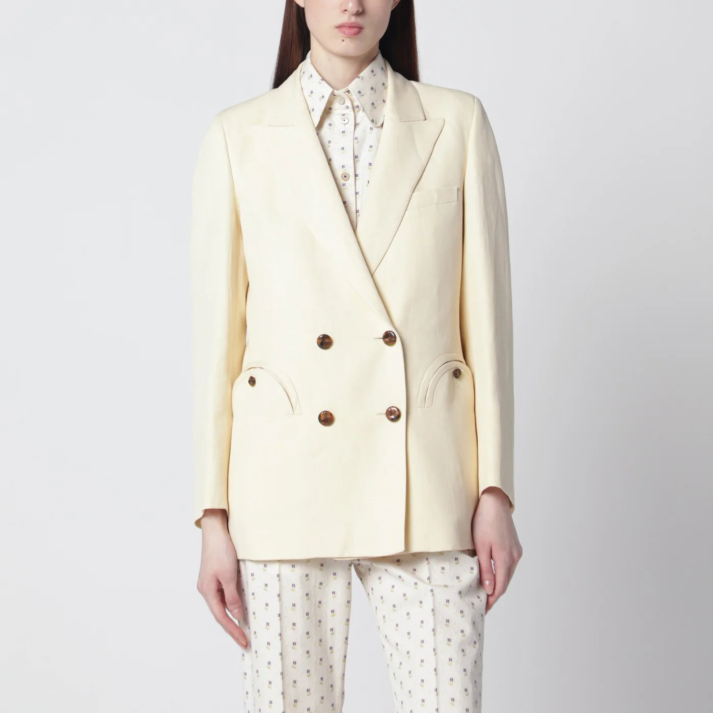 Blazé Milano Butter-coloured double-breasted jacket in linen and silk