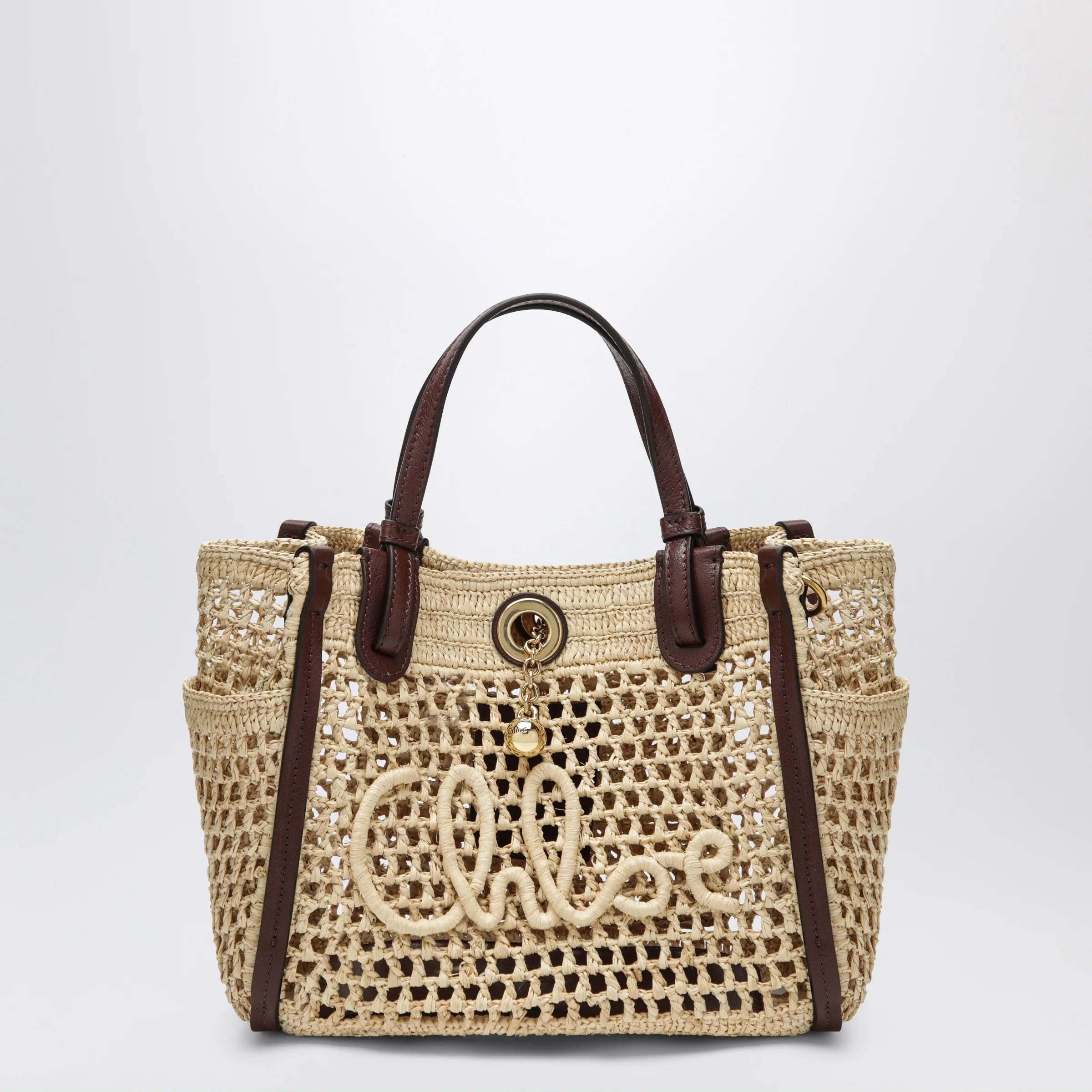 Chloé Iconic tote bag in raffia and leather, Hot Sand