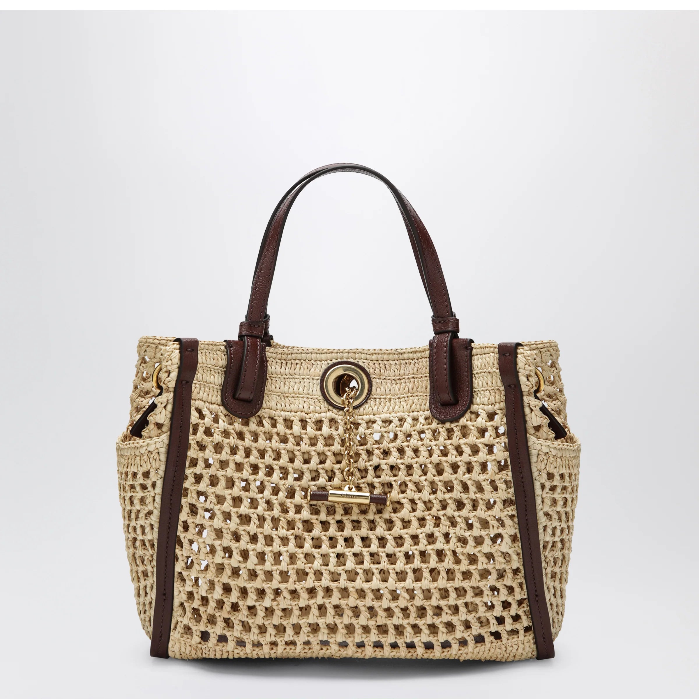 Chloé Iconic tote bag in raffia and leather, Hot Sand