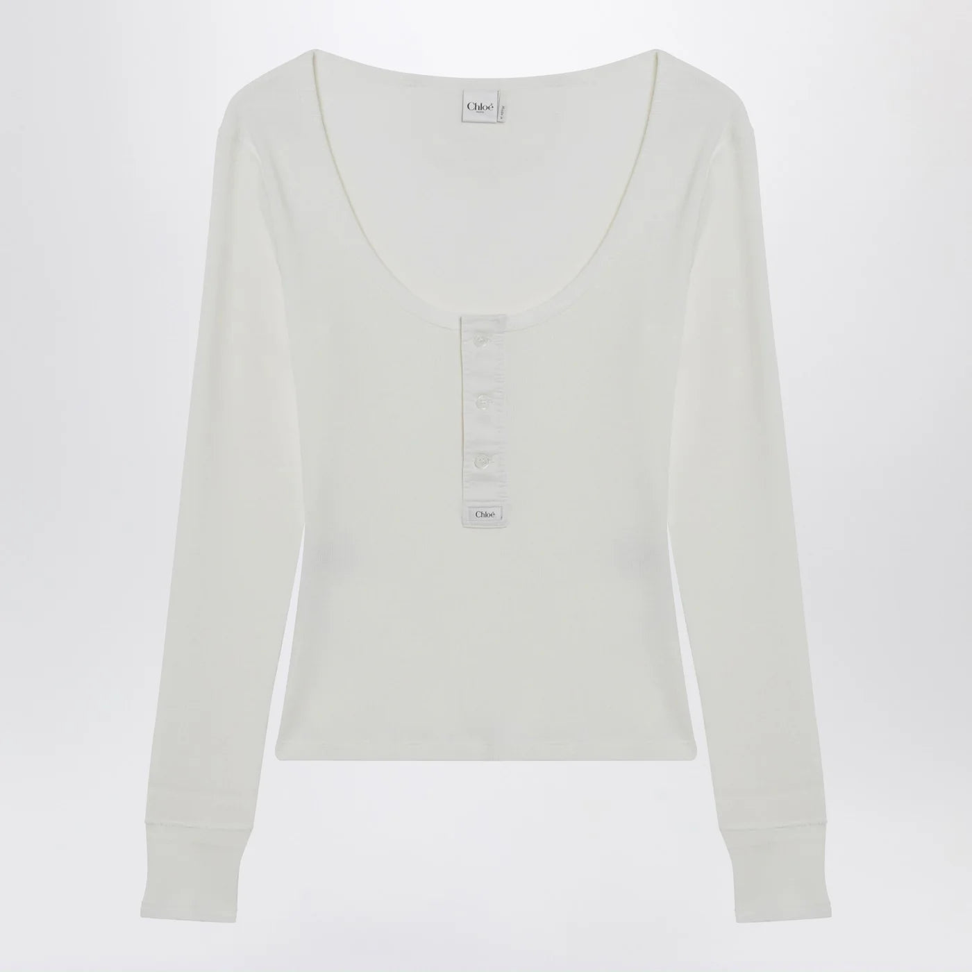 Chloé White Henley cotton jersey top