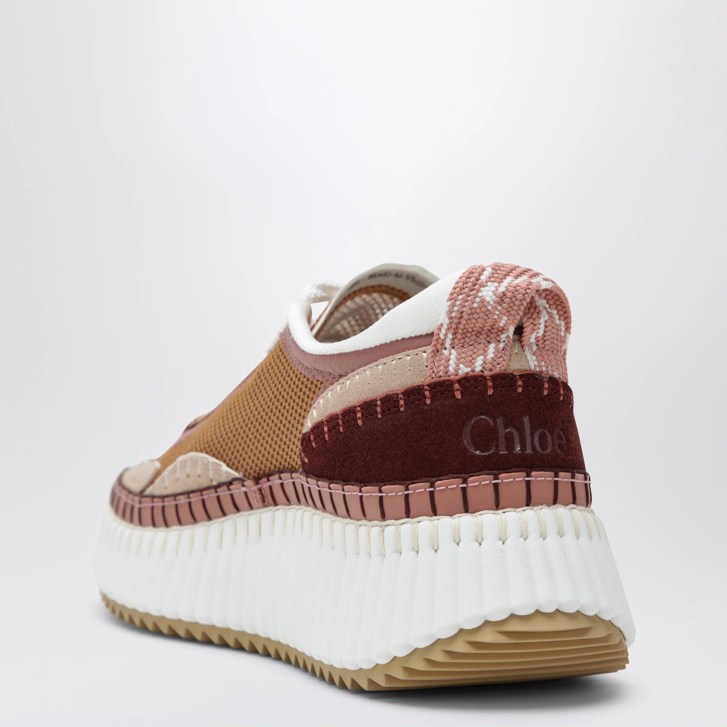 Chloé Nama sneakers in calf leather and fabric, brown and pink