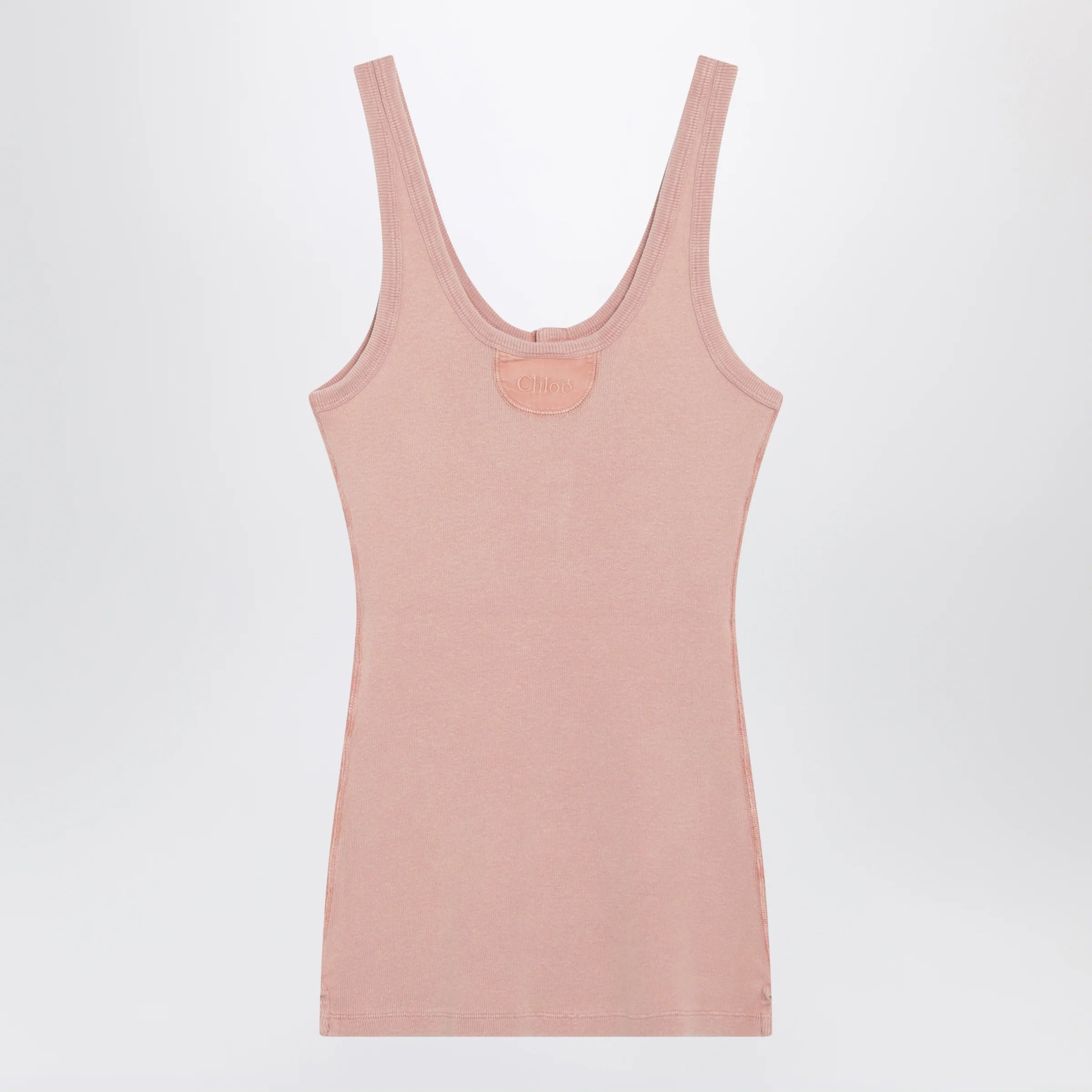 Chloé Fitted Henley tank top in ribbed organic cotton, pink