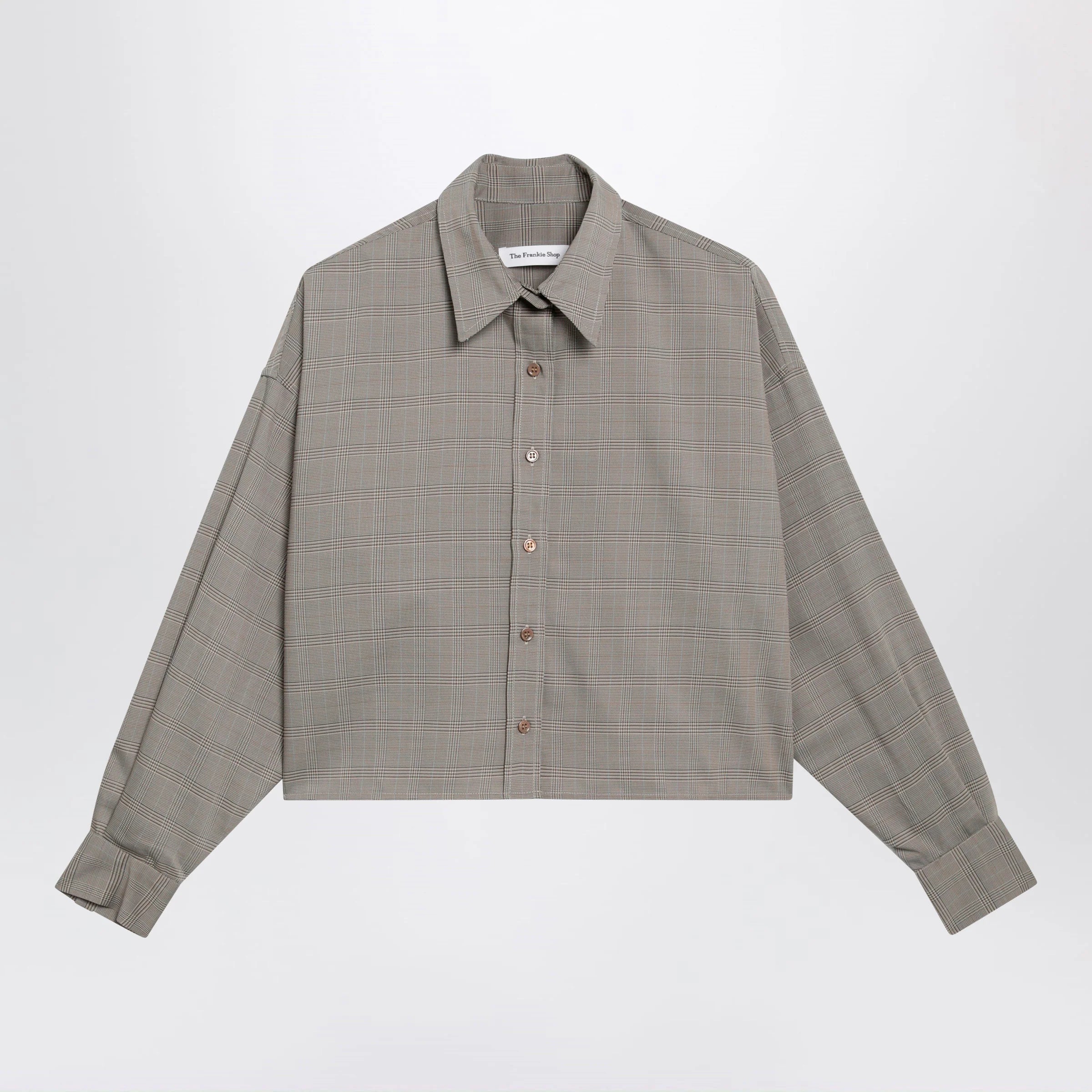 The Frankie Shop Arlen Boxy cropped checked shirt in beige wool blend