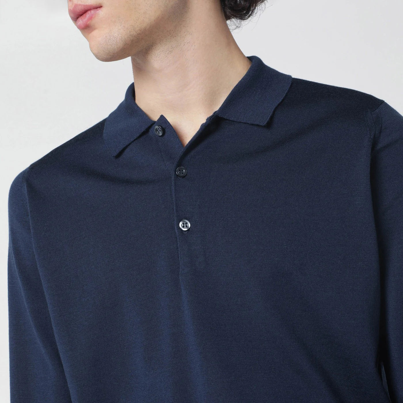 JOHN SMEDLEY Blue wool polo shirt