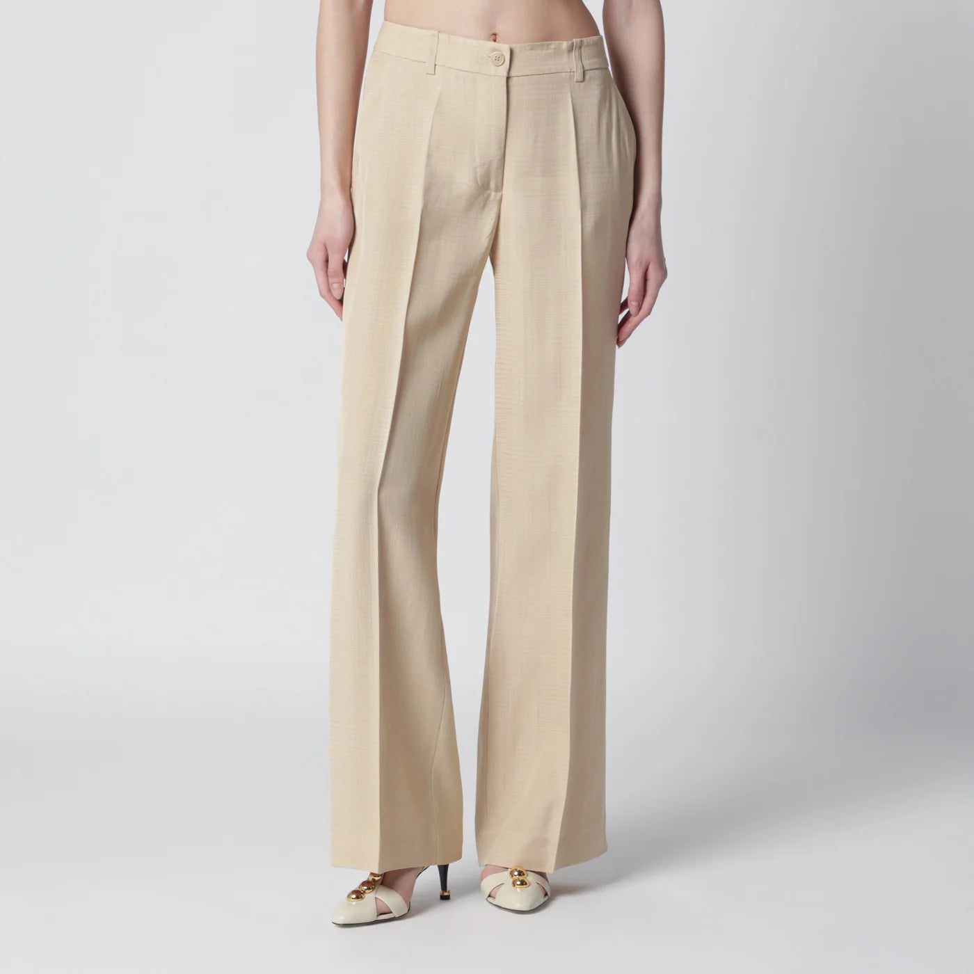 P.A.R.O.S.H. Champagne-colored viscose trousers